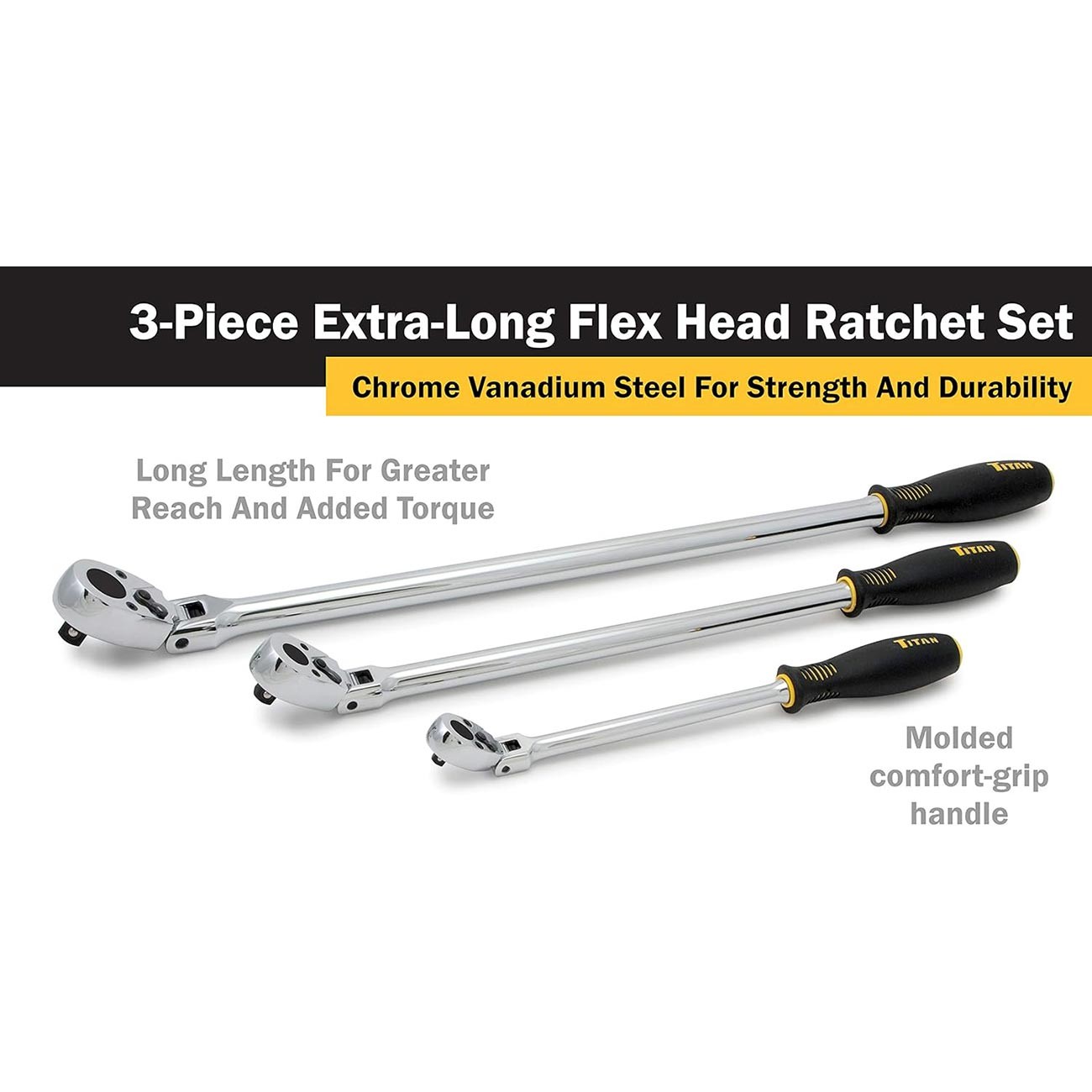 Titan 11303 3 Pc. Extra-long Flex-head Ratchet Set