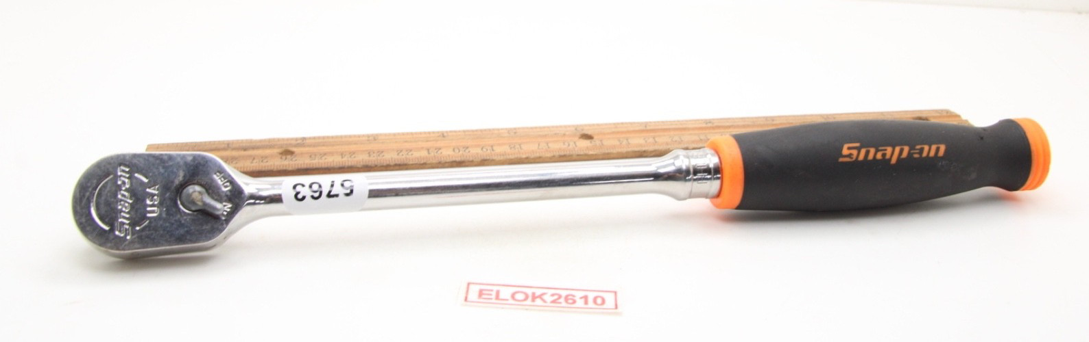 Snap-on FHL80 3/8″ Long-Handle Ratchet 80 Tooth Soft Grip Orange 12.5″ USA