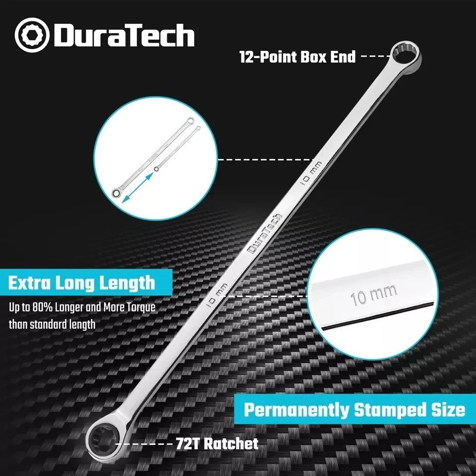 10mm Extra Long Ratcheting Wrench Metric CR-V Steel