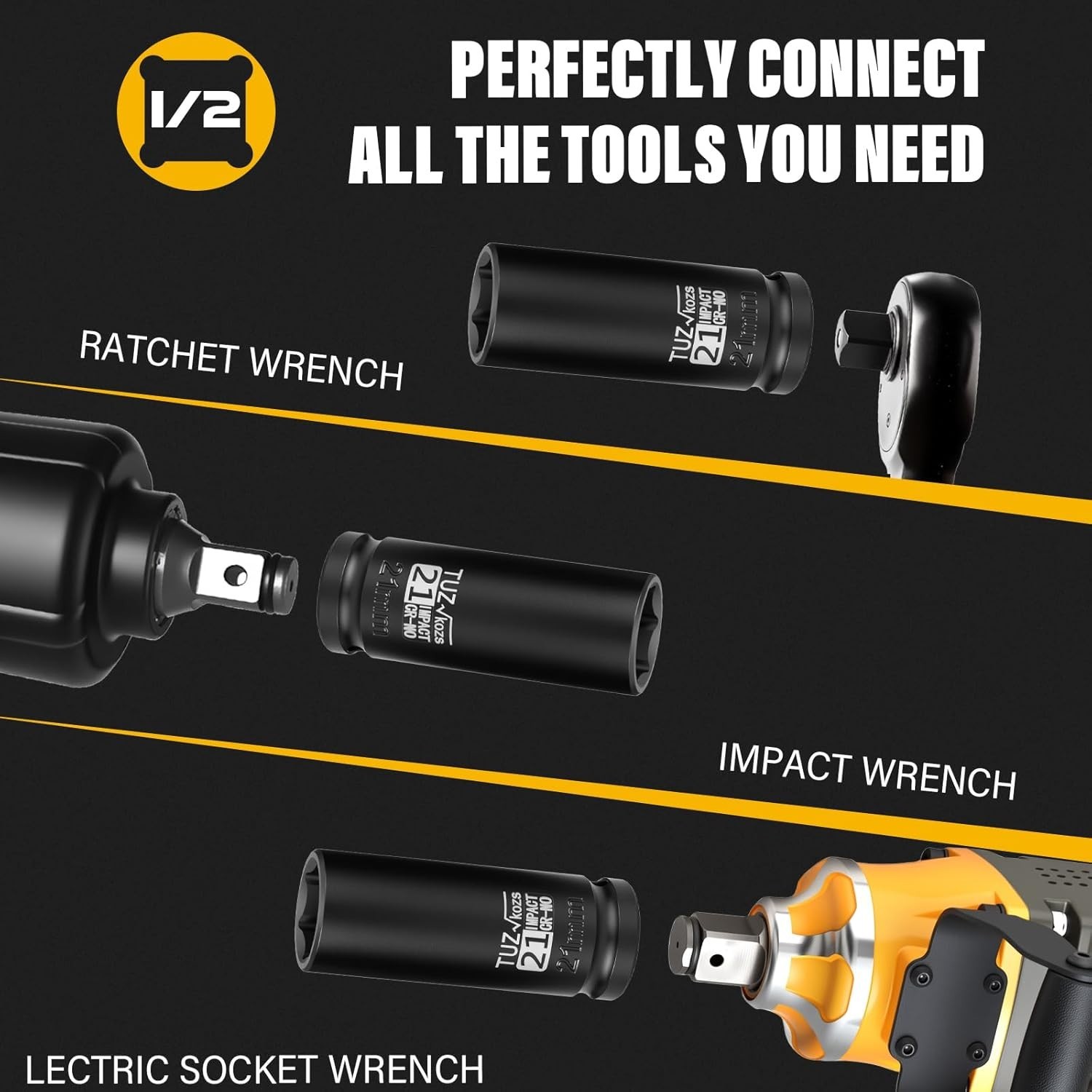 21mm Deep Impact Socket, 1/2 Inch Drive, 6 Point, CR-MO Steel