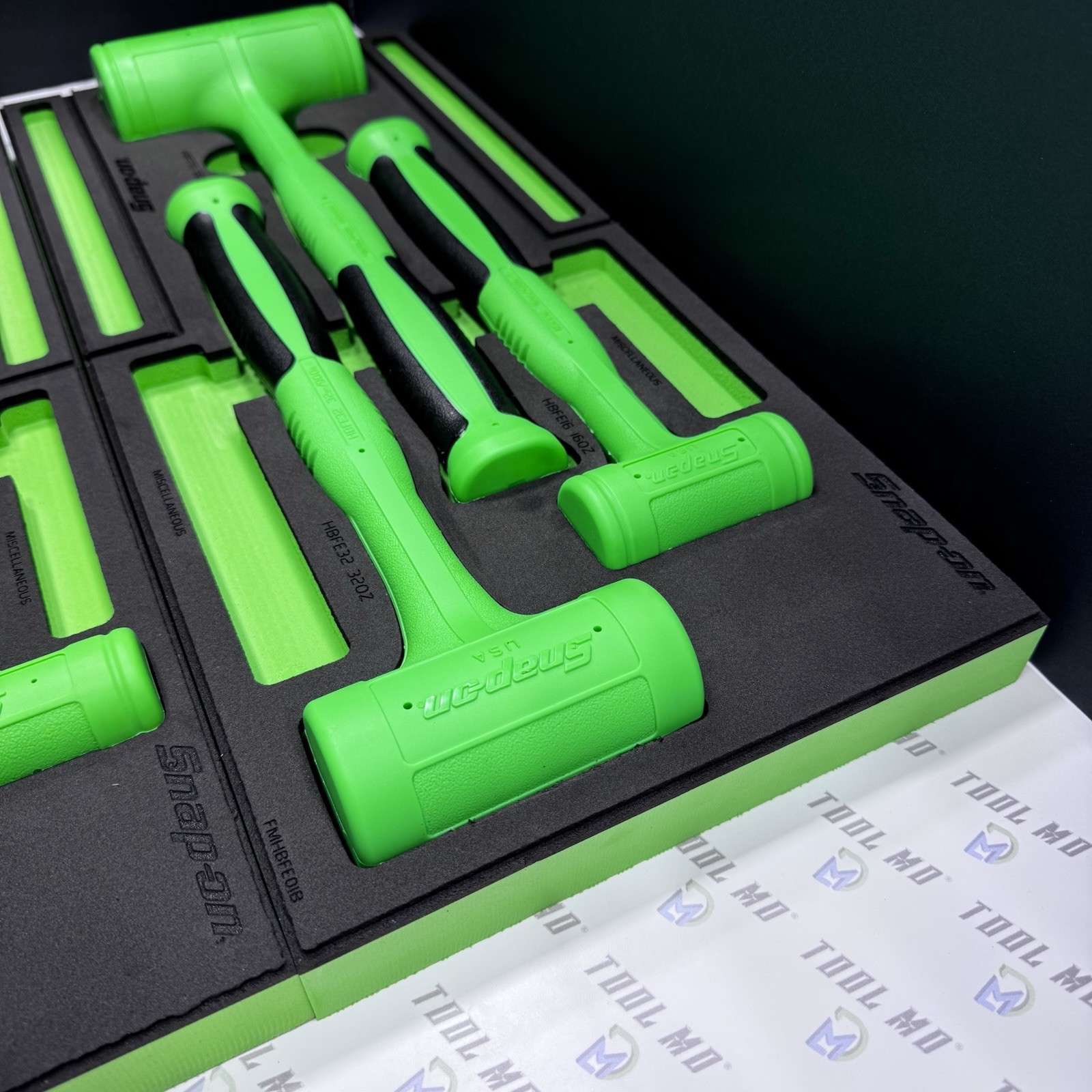 Snap-on Tools NEW 6pc GREEN Dead Blow Hammer Set w/ PRO-FI Foam HBFE6FG