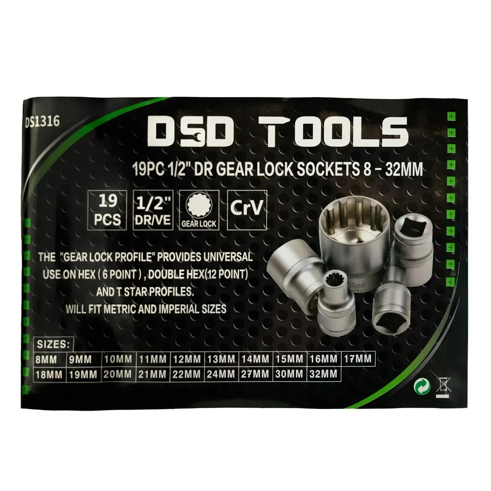 Tool Kingdom 19 Piece 1/2″ Dr Gear Lock Sockets 8 – 32mm