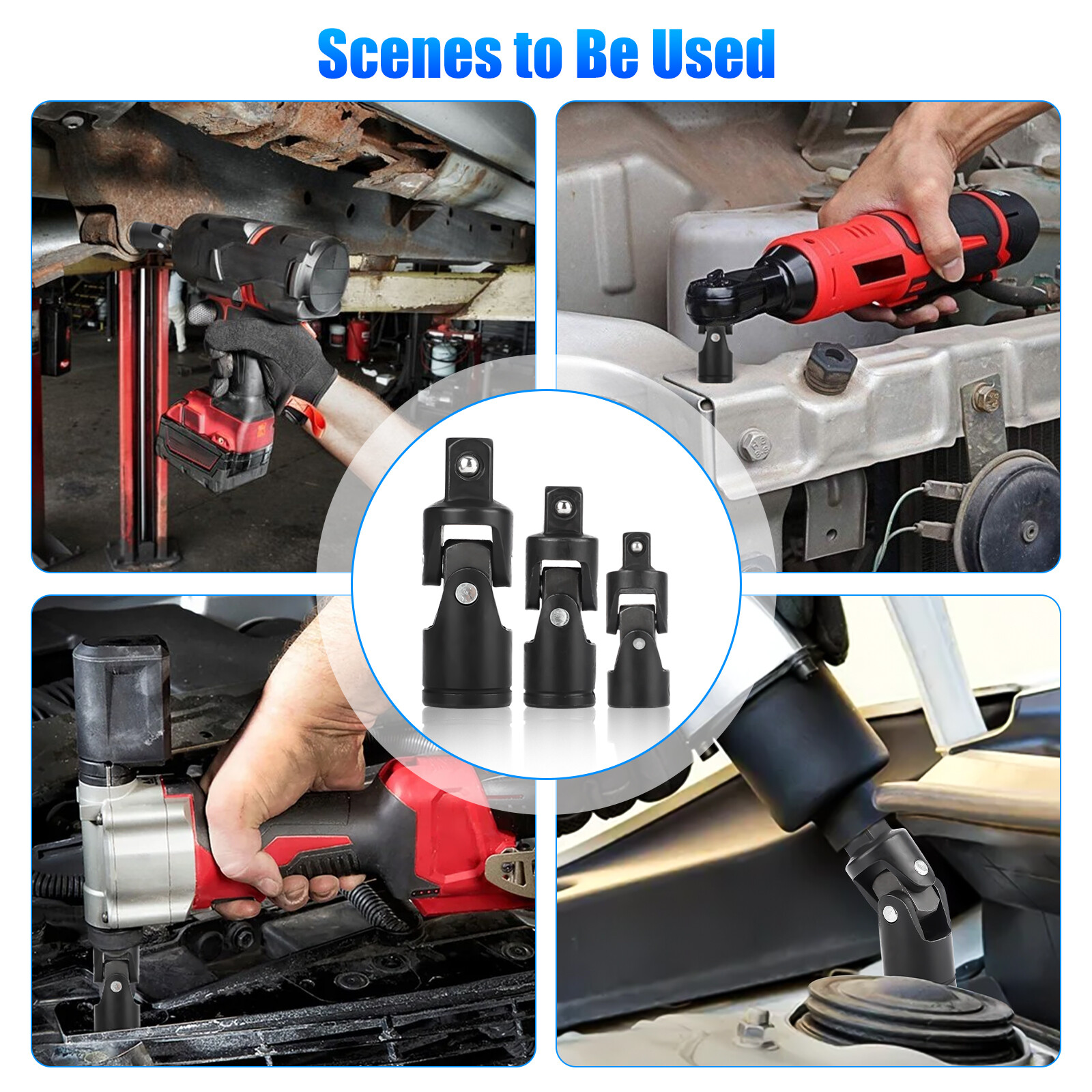 3Pcs Impact Universal Joint Socket Swivel Set 1/4″ 3/8″ 1/2″ Drive Sockets Tool