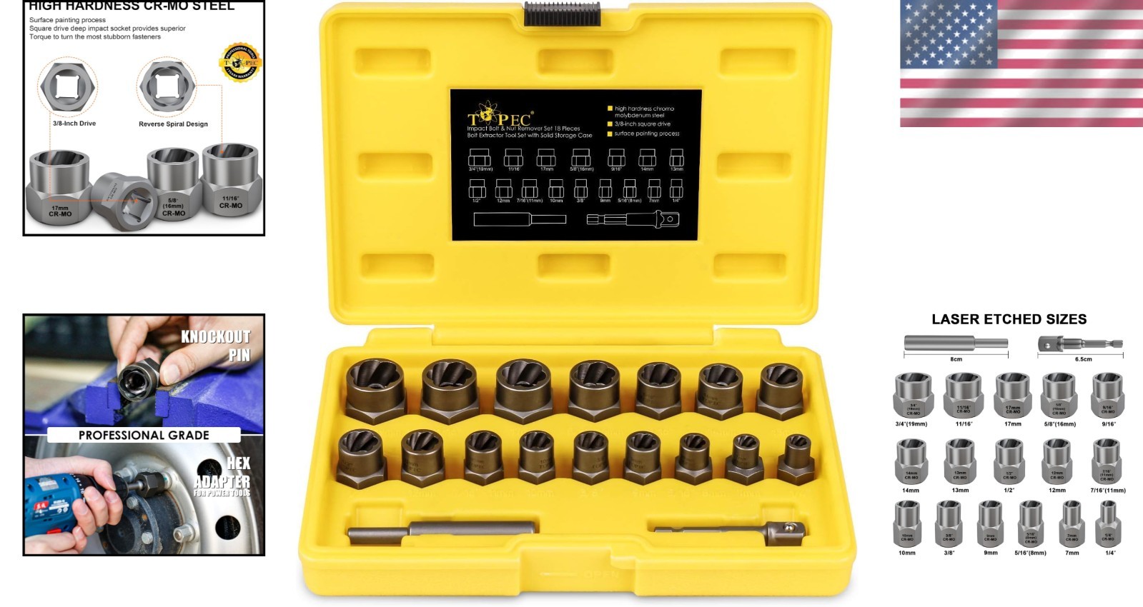 Stripped Bolt Extractor Kit 18pcs – Metallic Gray