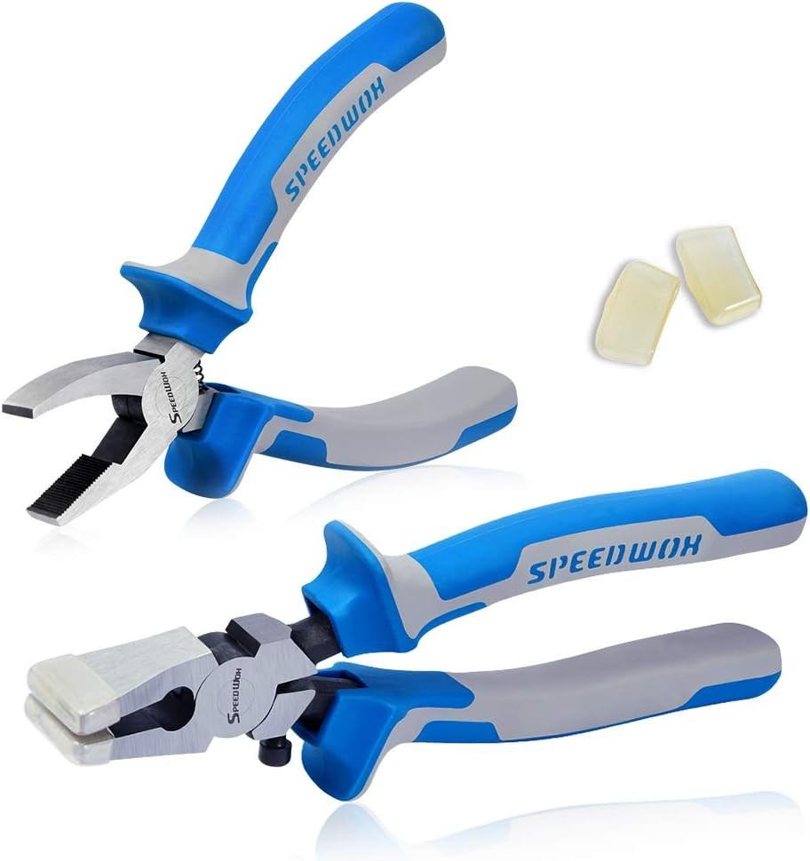SPEEDWOX 2Pcs Glass Breaking Pliers Flat Jaw and Breaking&Grozer, Blue