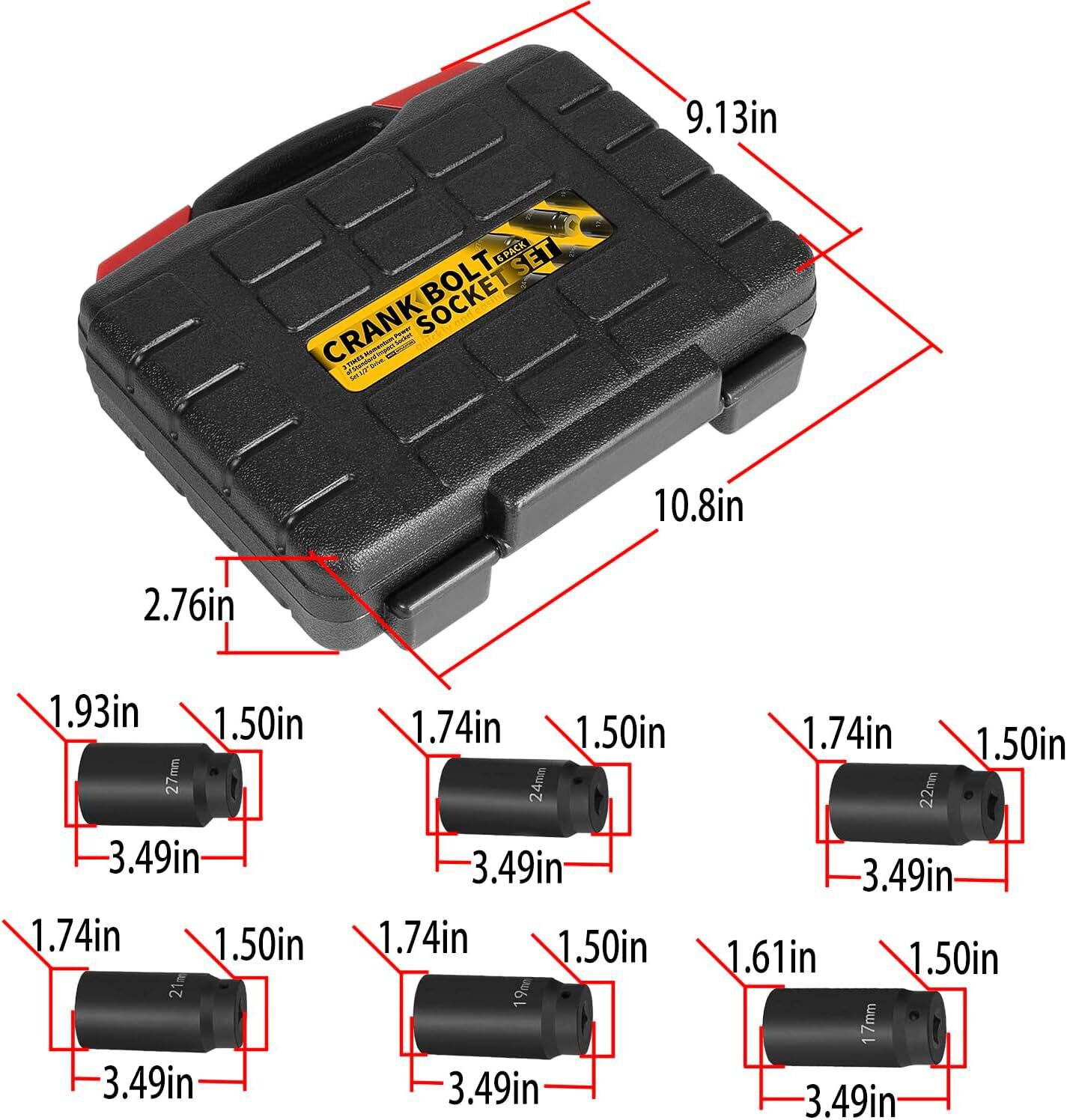Crank Bolt Socket Set 17/19/21/22/24/27mm Harmonic Balancer Deep Impact Metric