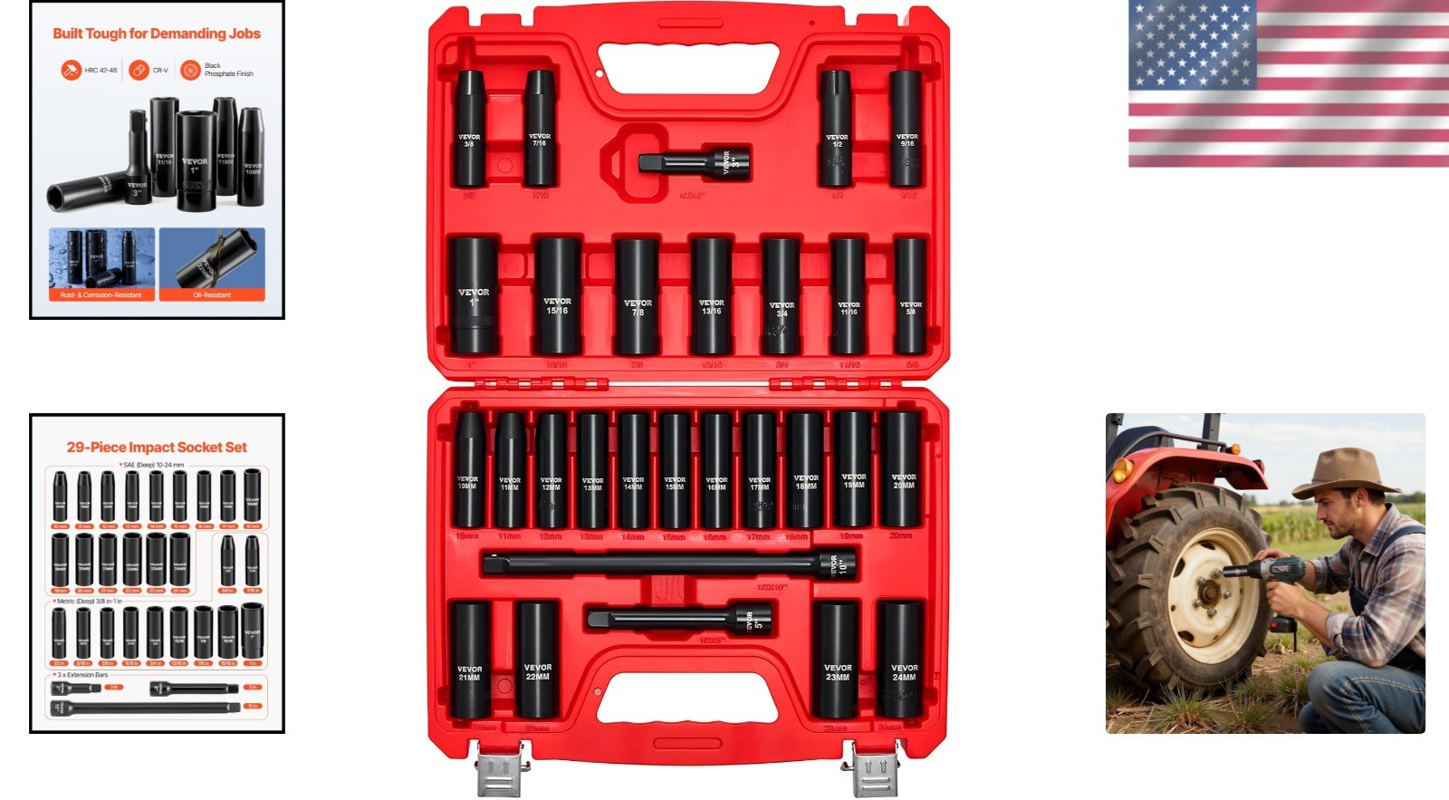 Durable 29-Piece 1/2″ Drive Socket Set – CR-V Steel with Organized Carrying Case