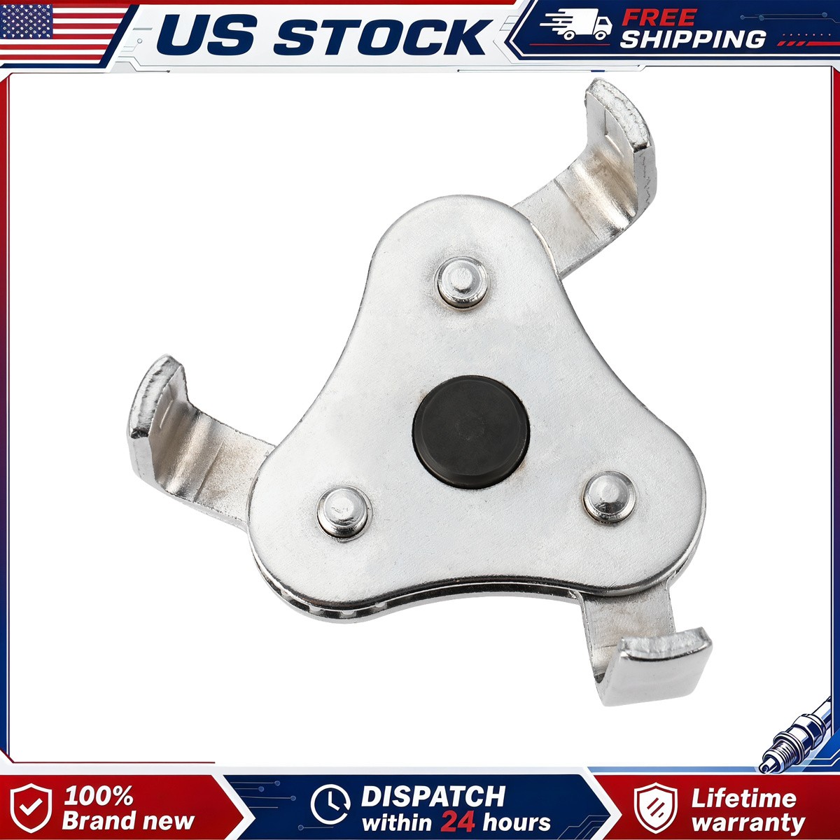 Heavy Duty 3-Jaw Oil Filter Removal Tool Chrome Plated Steel 2-3/8″ to 5″ Fit