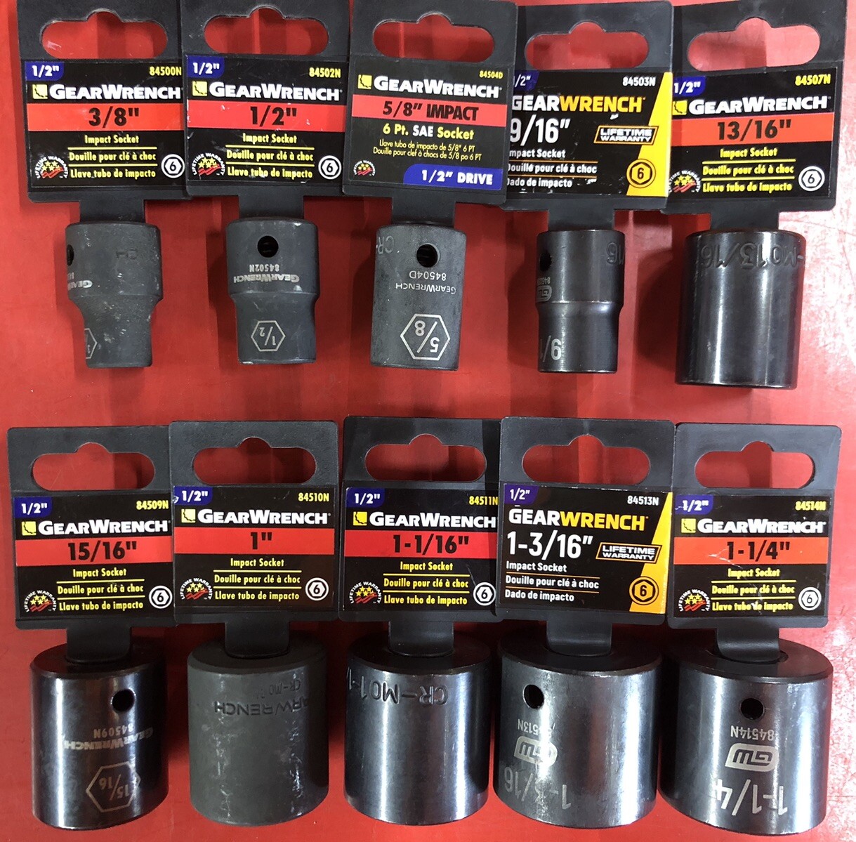 LOT OF 10 GEARWRENCH SAE SHALLOW IMPACT SOCKETS SET 1/2″ DRIVE 3/8″ UP TO 1-1/4″