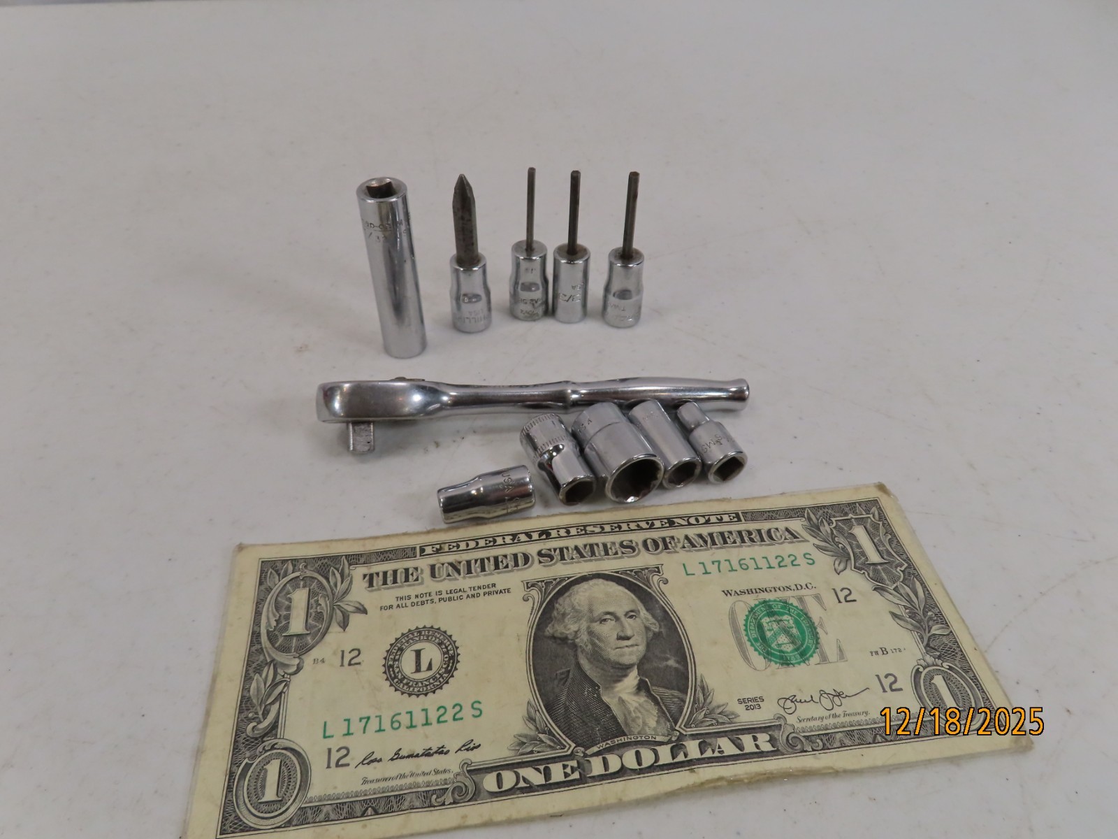 Estate Lot (11) SNAP ON TOOLS 1/4″drive Ratchet GM70M + asst Sockets CLEAN *133*