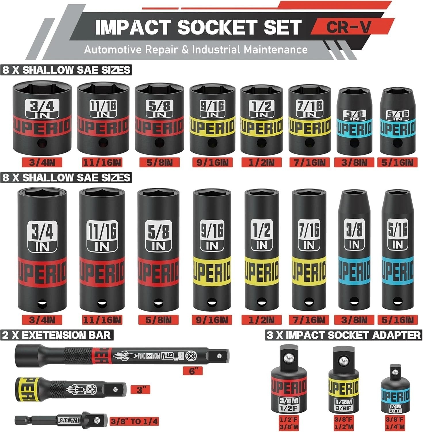 Professional Impact Socket Set – 50 Pieces, 3/8″ Drive in High-Strength Steel