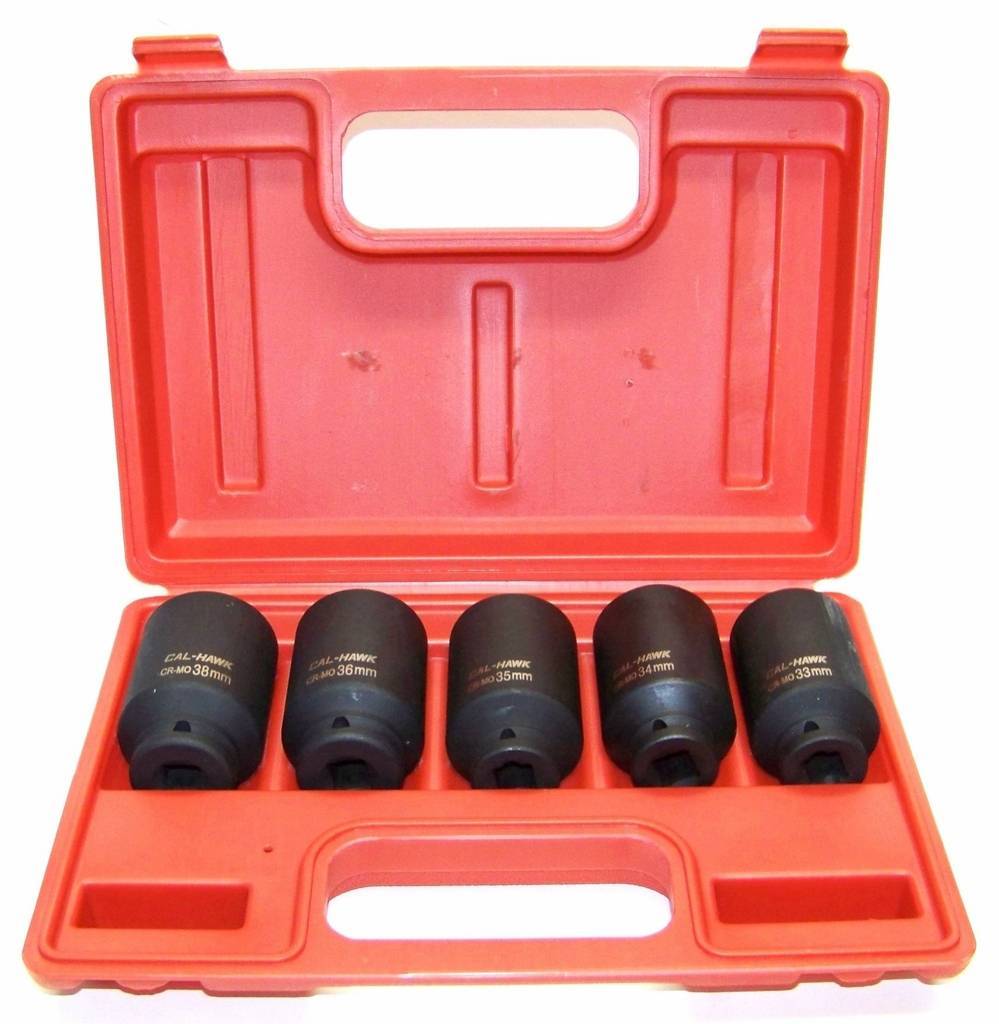 5PC 1/2″ DR DEEP IMPACT SOCKET SET AXLE NUT 33mm, 34mm, 35mm, 36mm, 38mm METRIC