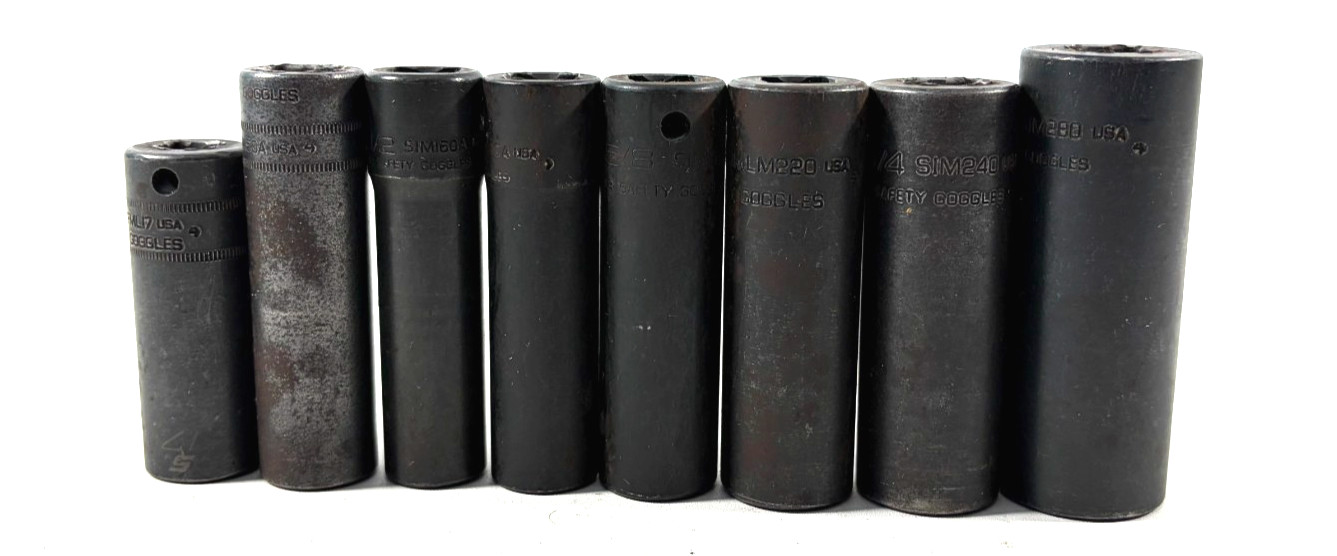 Lot of 8 Snap-On 6 Point Deep Socket Impact -Assorted Sizes See Item Specifics