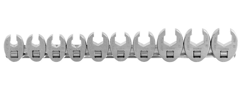 10-pc 3/8″-dr Metric 10-19 CROWFOOT WRENCH SET w/ Snap-on Snap-off Storage Rail