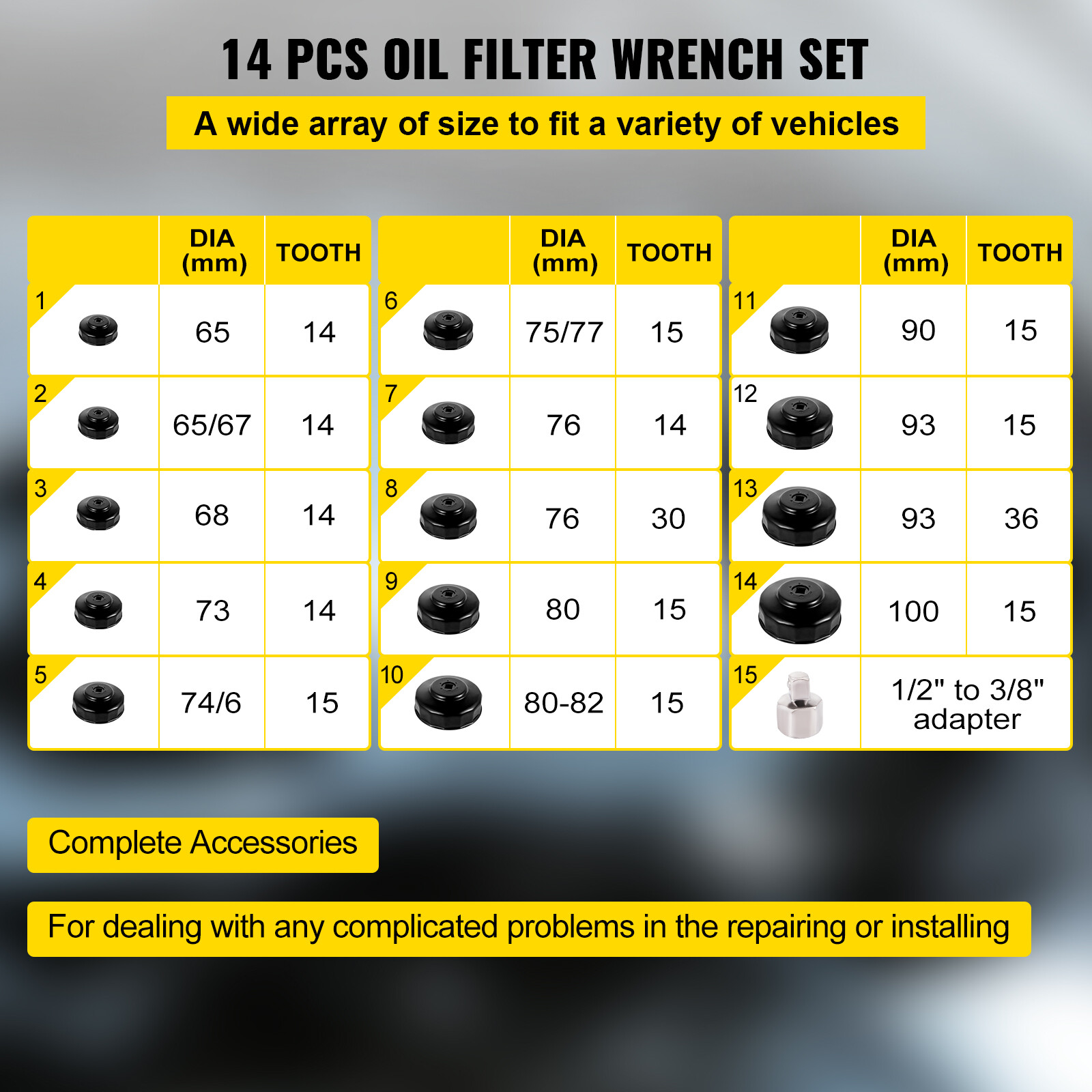 VEVOR Oil Filter Socket Set Cup Socket Tool Set 14PCS Oil Filter Cap Wrench