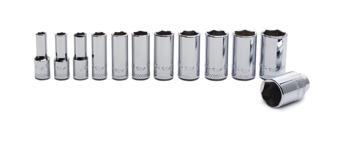 Mac Tools SMDM126BRPT 12 PCs 1/4″ Drive Metric Deep Chrome Socket Set New Sealed