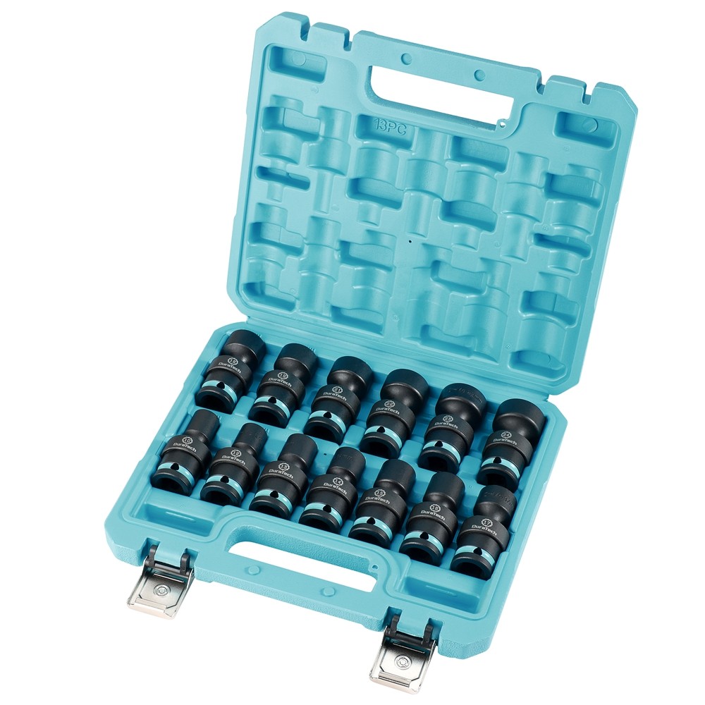 DURATECH 13PC 1/2″ Impact Swivel Socket Set Shallow Wobble Socket 10-24mm Metric