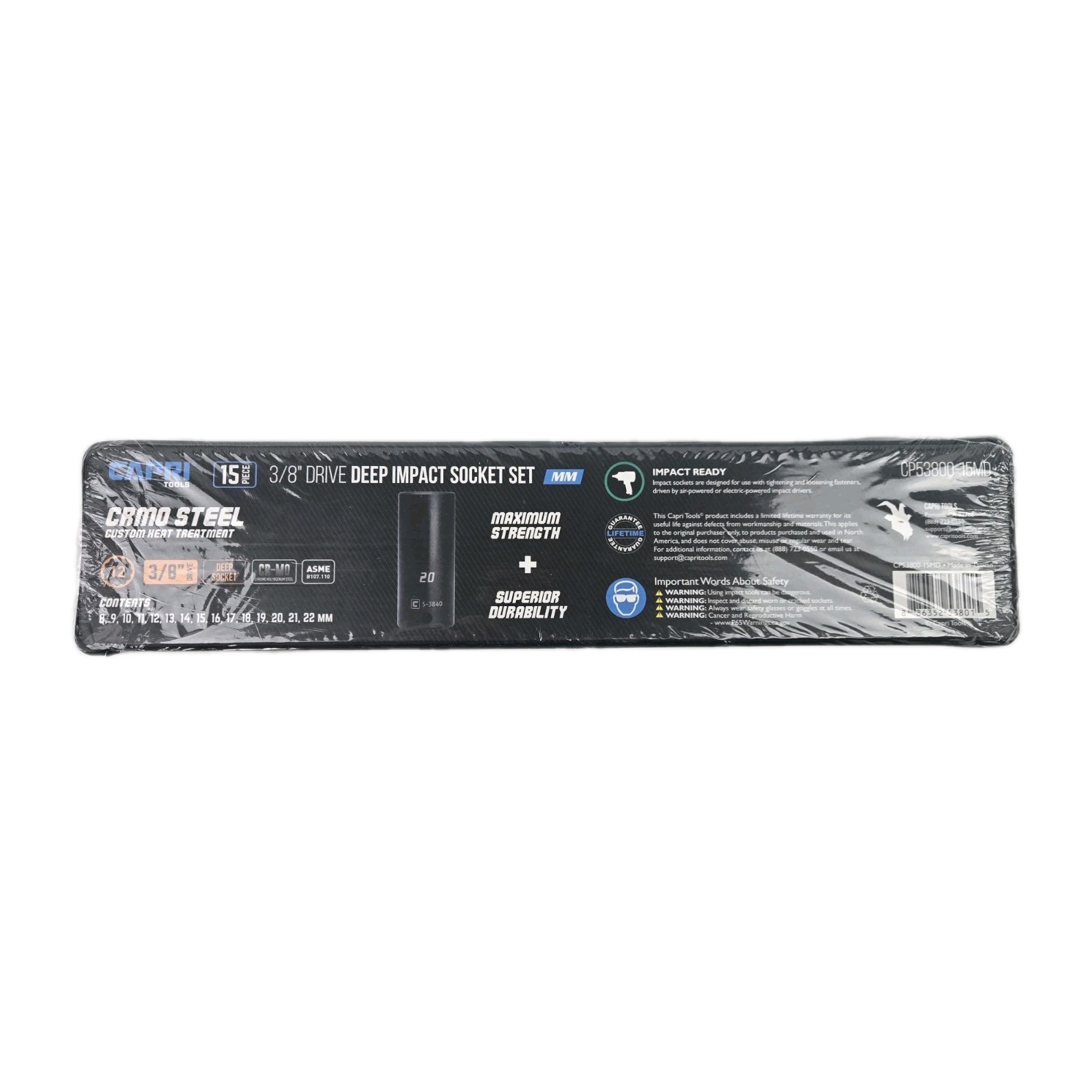 Capri Tools 3/8 in. Drive Deep Impact Socket Set, 12-Point, Metric, 15-Piece New