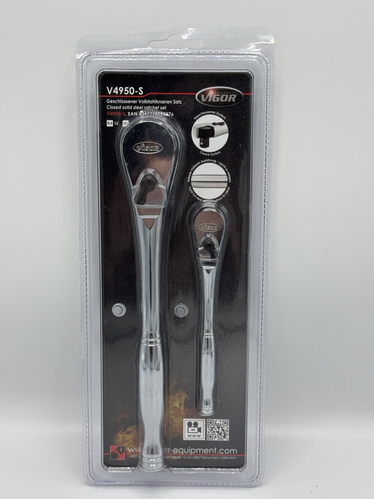 Vigor V4950-S FineTooth Reversible Ratchet Set 1/4″-1/2″ 2 Piece Closed Steel