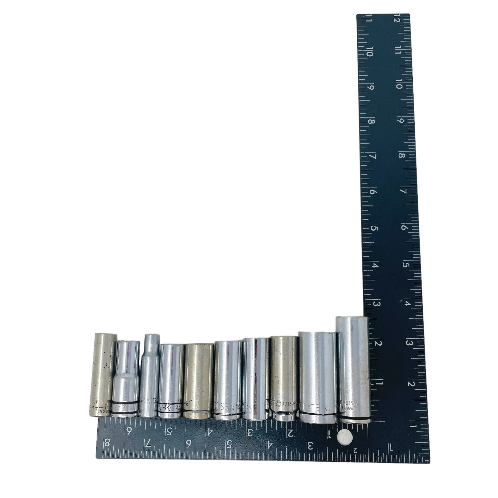 10 Pcs Craftsman, SK and Assorted 43577, 3/8, 1/2, 3/8 in Drive Deep Socket Set