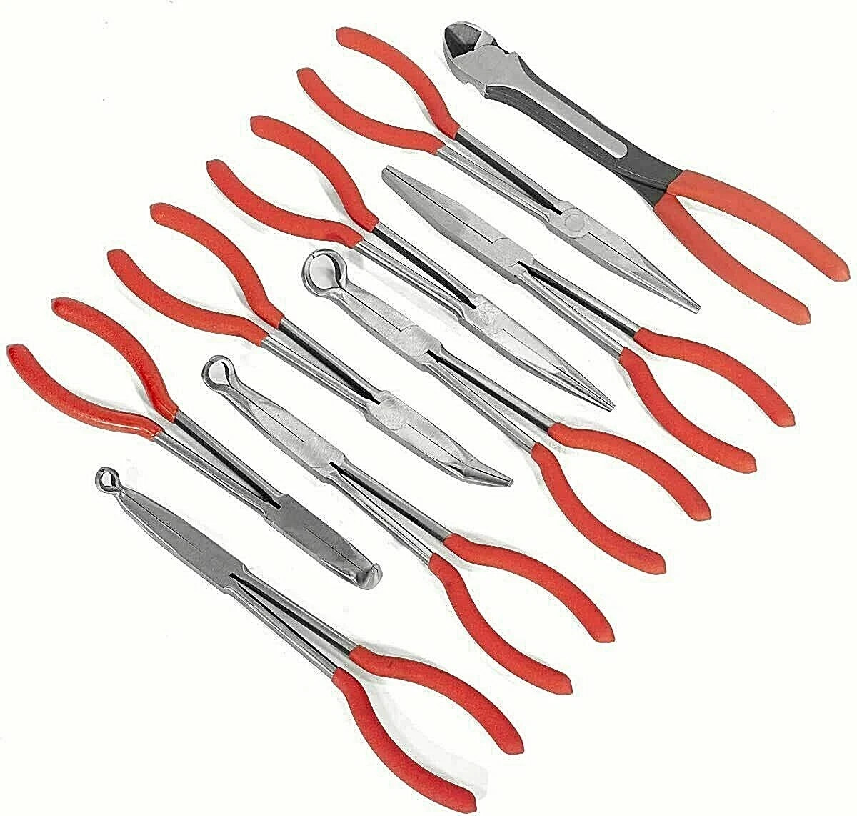 9 pc 11″ Long Nose Plier Set Long Reach Circle Bent Needle Nose Diagonal Cutter