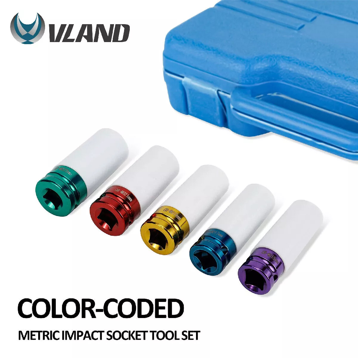 5 Piece 15 17 19 21 22 mm Sockets Impact Socket Tool Set for 1/2 Inch Drive