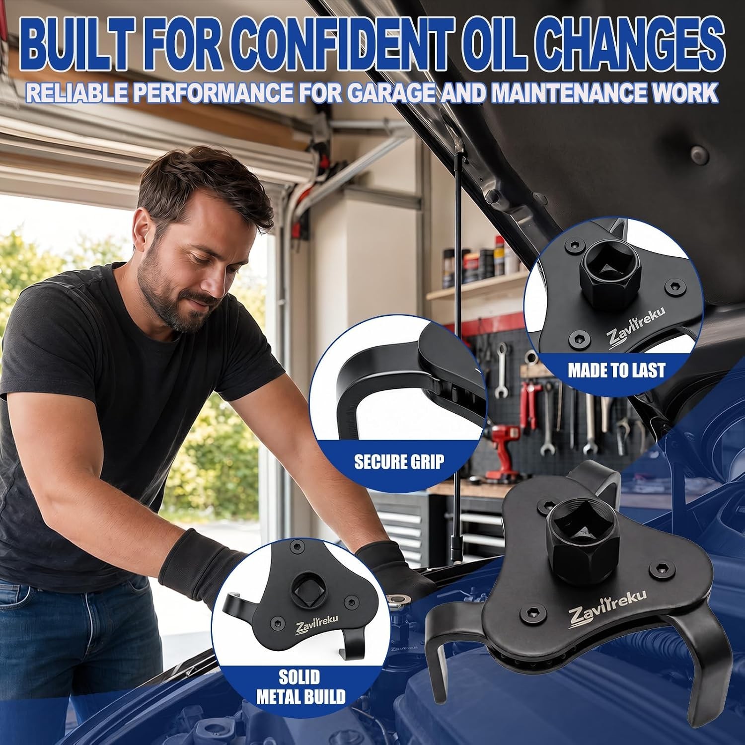 Universal Oil Filter Wrench Adjustable, Heavy Duty 3-Jaw Oil Filter Removal T…