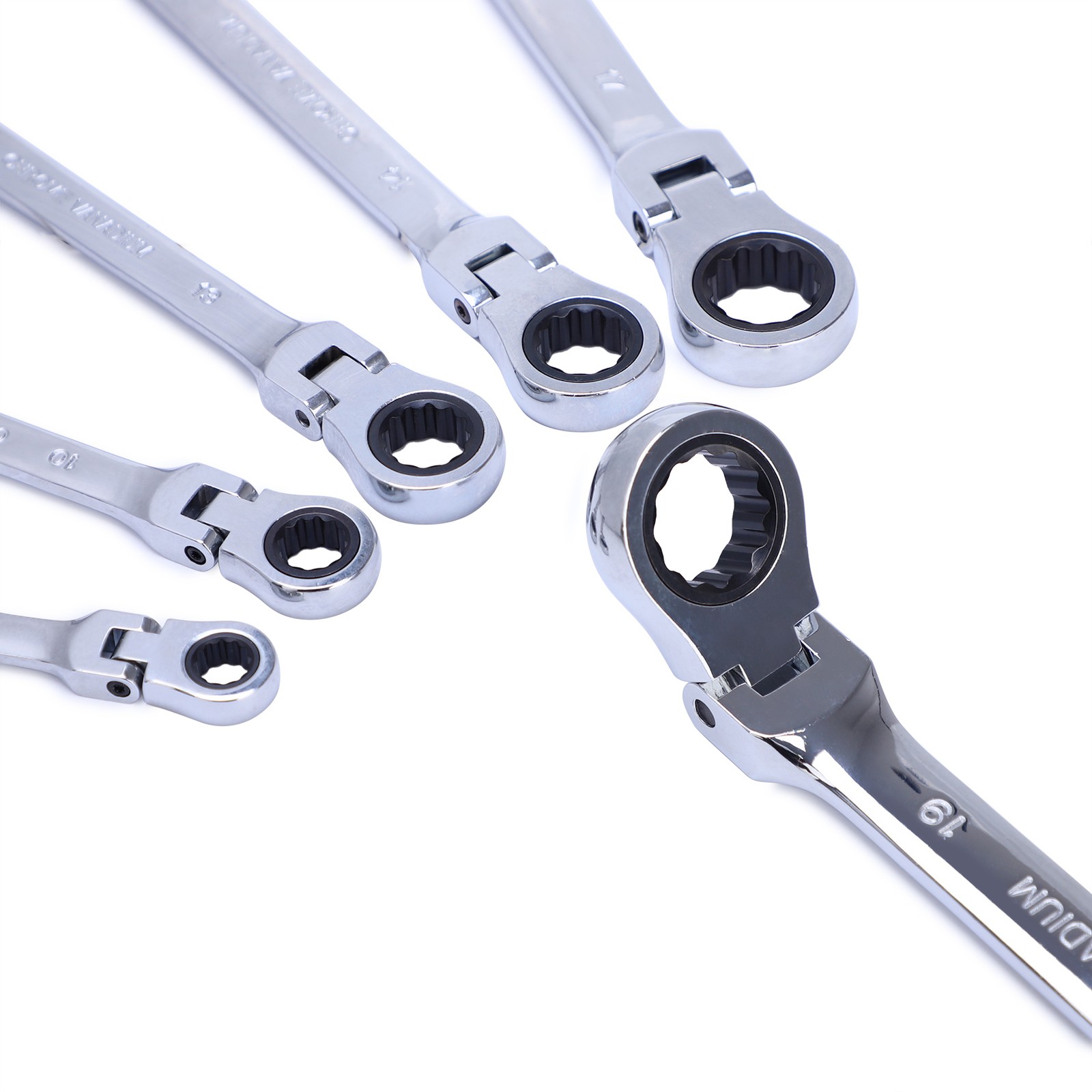 Set of 6 New Flex-Head Ratcheting Wrench Set 12-Size 8mm-19mm with Organizer Bag