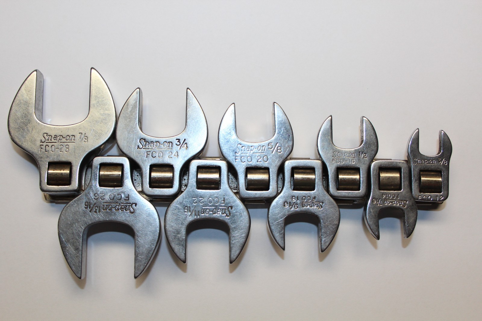 SNAP-ON TOOLS 9pc 3/8″ Drive SAE Open-End Crowfoot Wrench Set 7/8″-3/8″ USA
