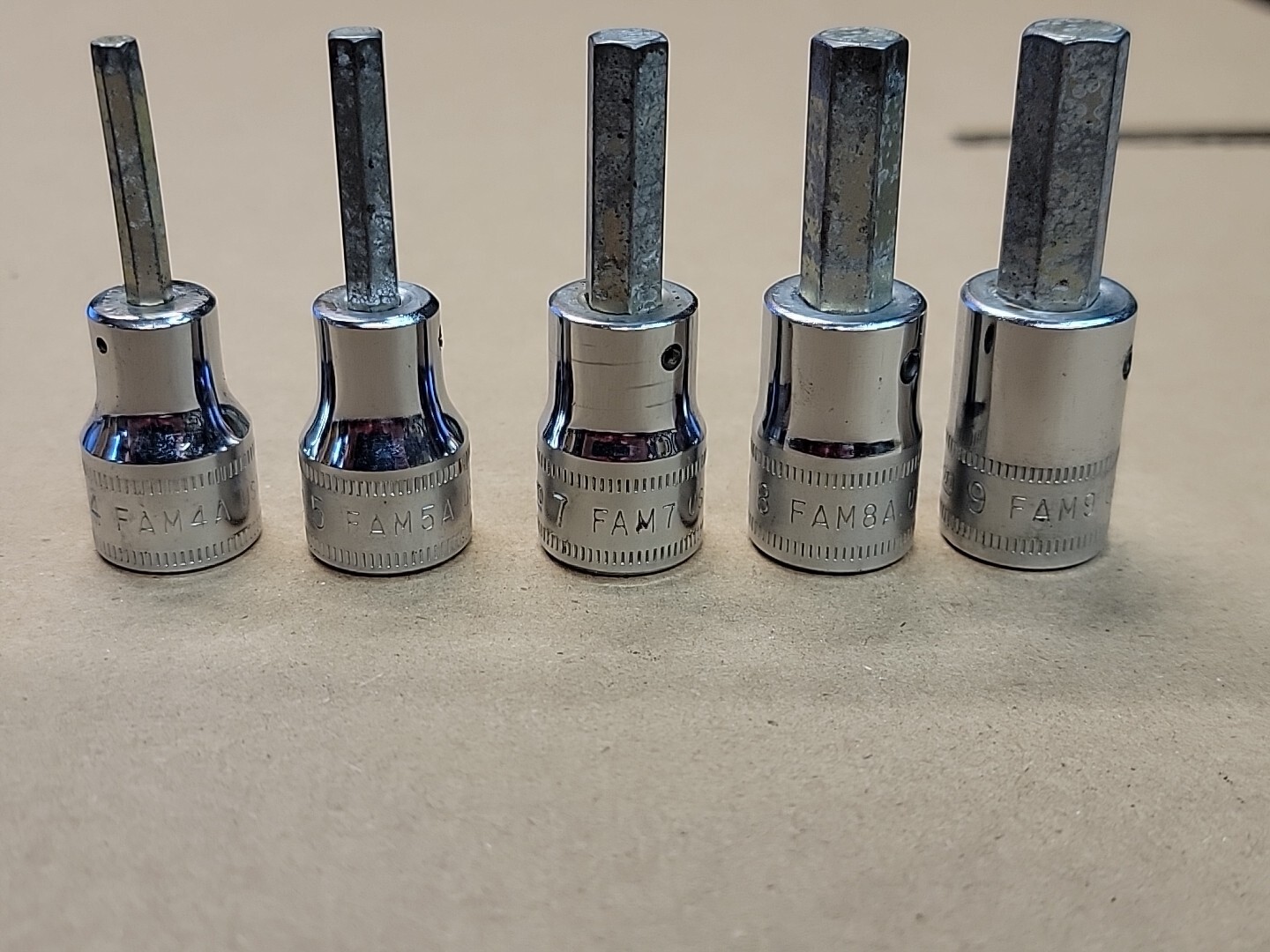 Snap On 5pc Hex Bit Socket Set FAM4A-FAM10A on rail