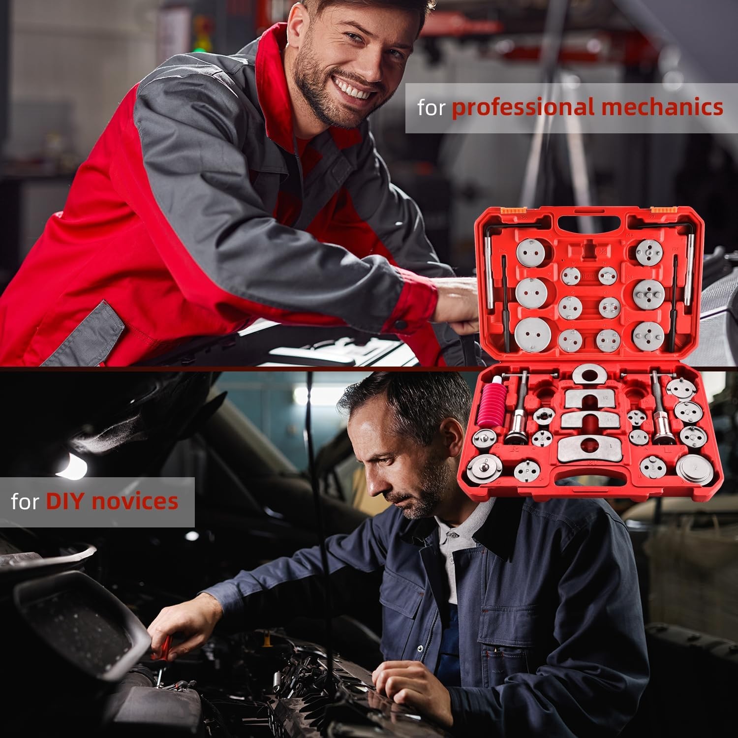 35PCS Heavy Duty Disc Brake Piston Caliper Compressor Rewind Tool w/ 24 Adapters