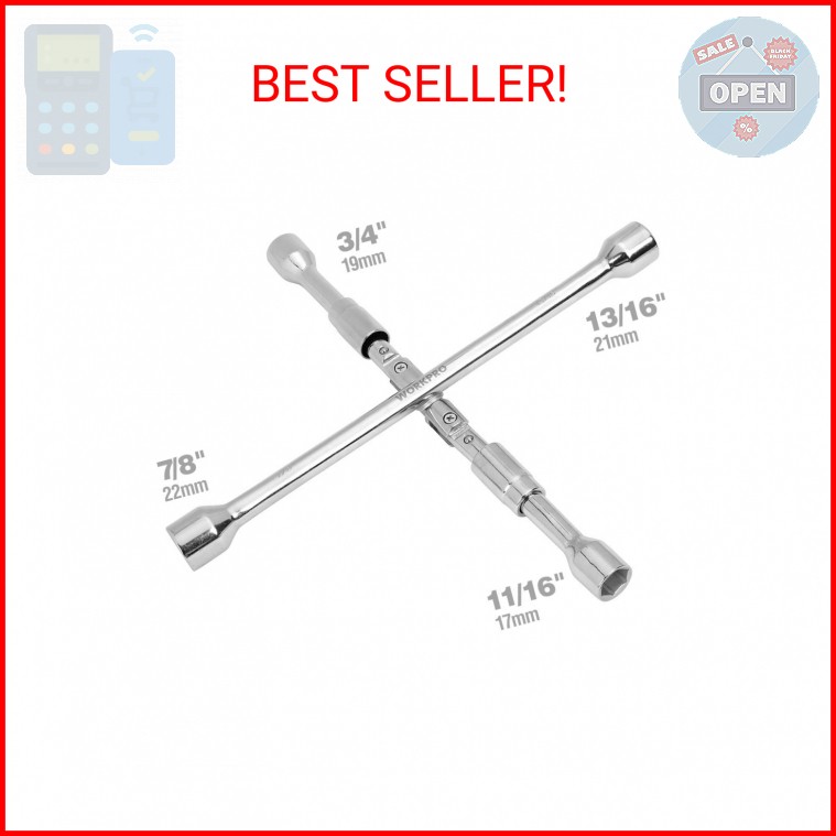 WorkPro 14-Inch Universal Folding Lug Wrench, 4-Way Cross Wrench