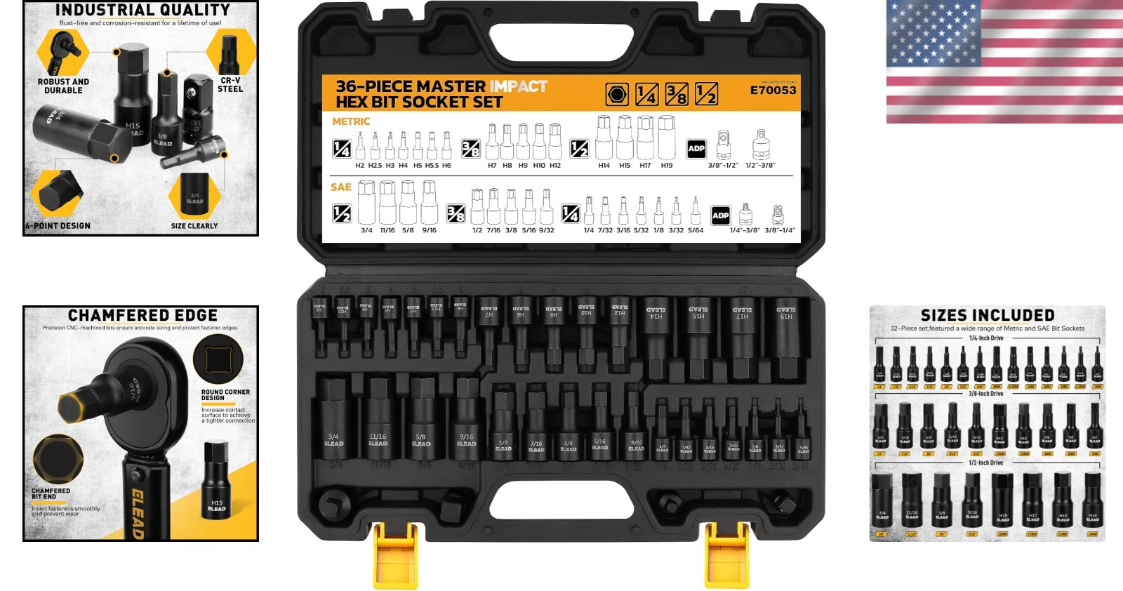 Hex Bit Impact Socket Set: 36-Piece with 4 Adapters, 1/4″, 3/8″, 1/2″Drive Ma…