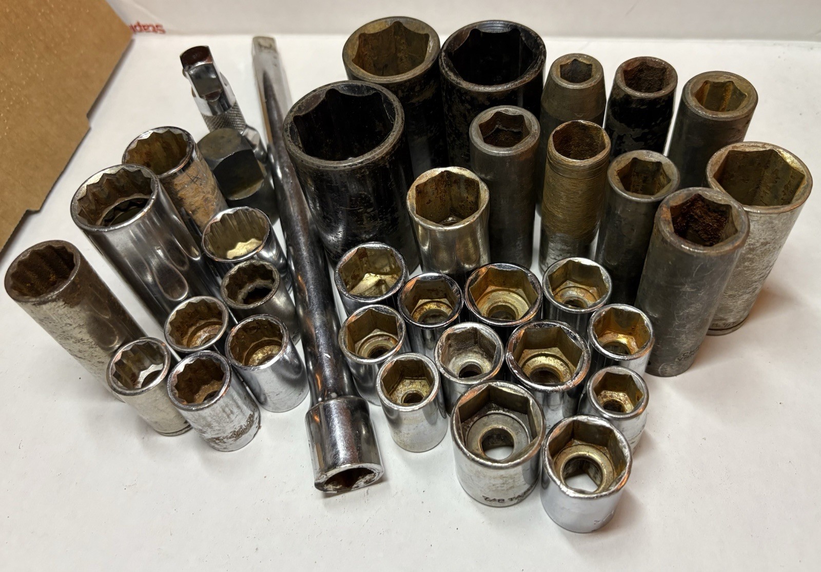 Lot of 36 Assorted Sockets Deep & Short Well 1/2″Drive 6 & 12 Point Metric & SAE