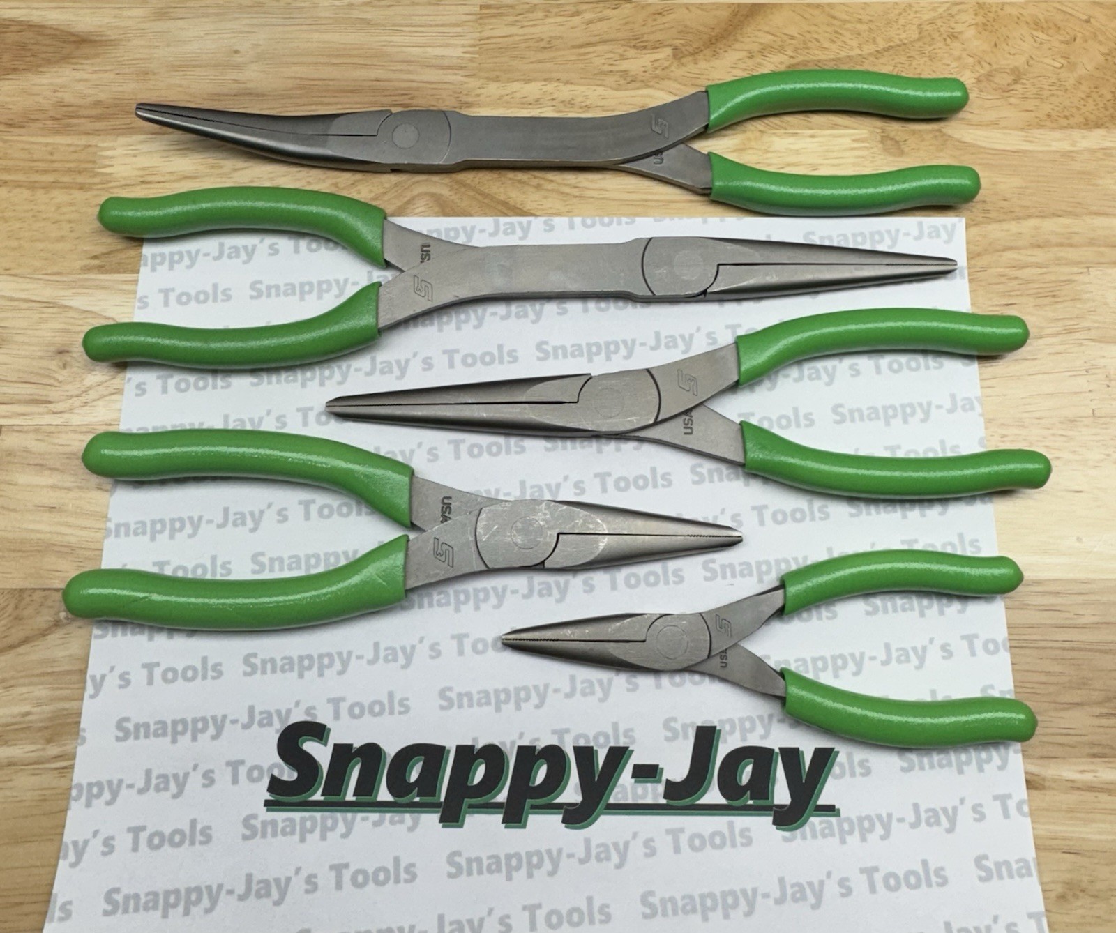 Snap-on Tools USA NEW 5pc GREEN Talon Grip Needle Nose Plier Set LONGNOSE5G