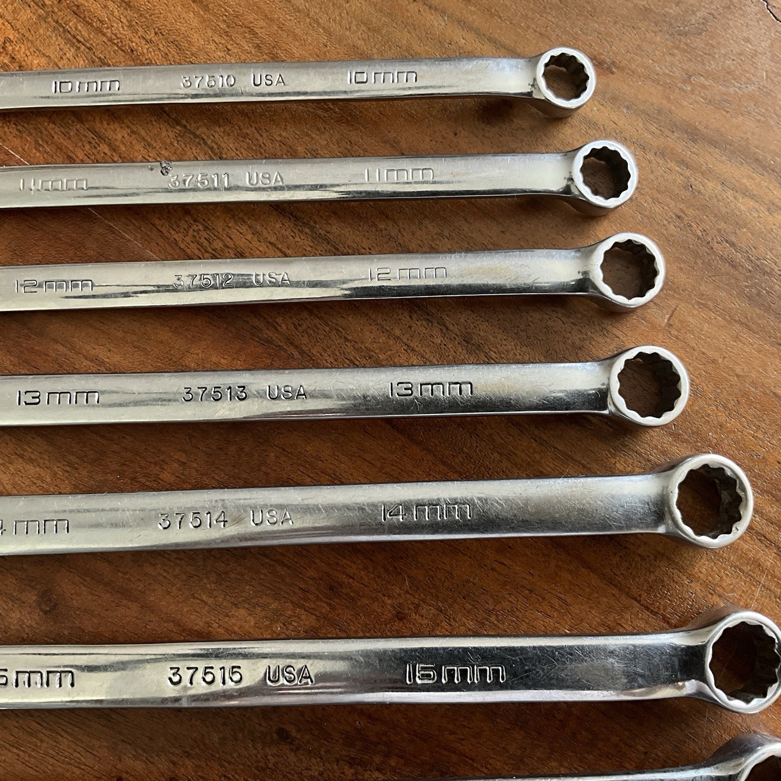 Vintage Husky Polished Chrome Combination Wrench Set Metric 19mm – 10mm USA