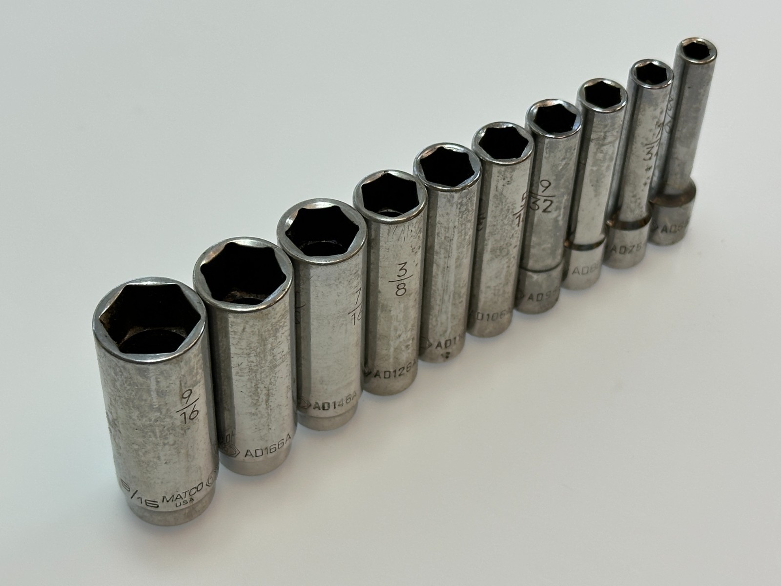 Matco Tools USA 10pc SAE 3/16″ to 9/16″ Deep Chrome Socket Set, 1/4″ Drive 6 PT.