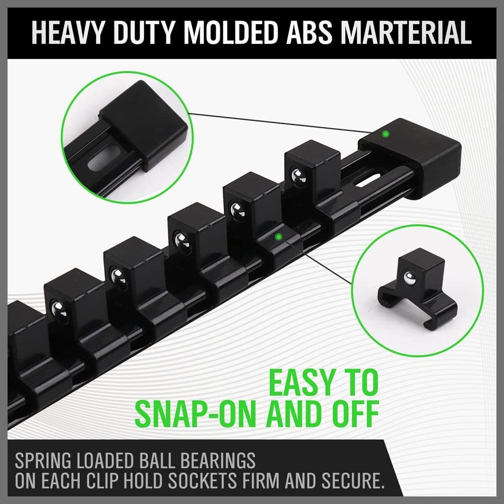 9PC ABS Socket Organizer 1/2 3/8 1/4 inch Drive Socket Rail Holders Wall Mount