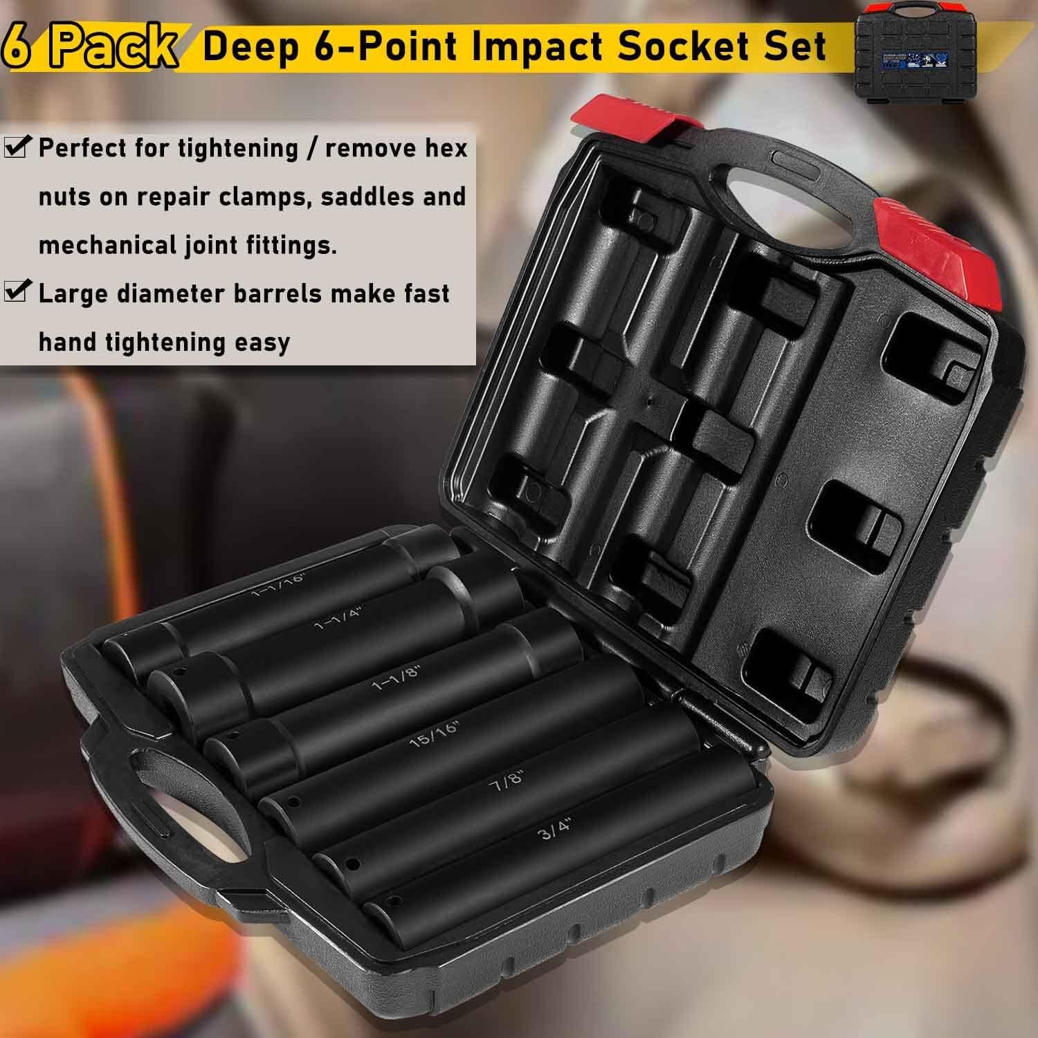 1/2» Drive Heavy Duty Extended Length Extra-Deep Length Impact Socket Set Black