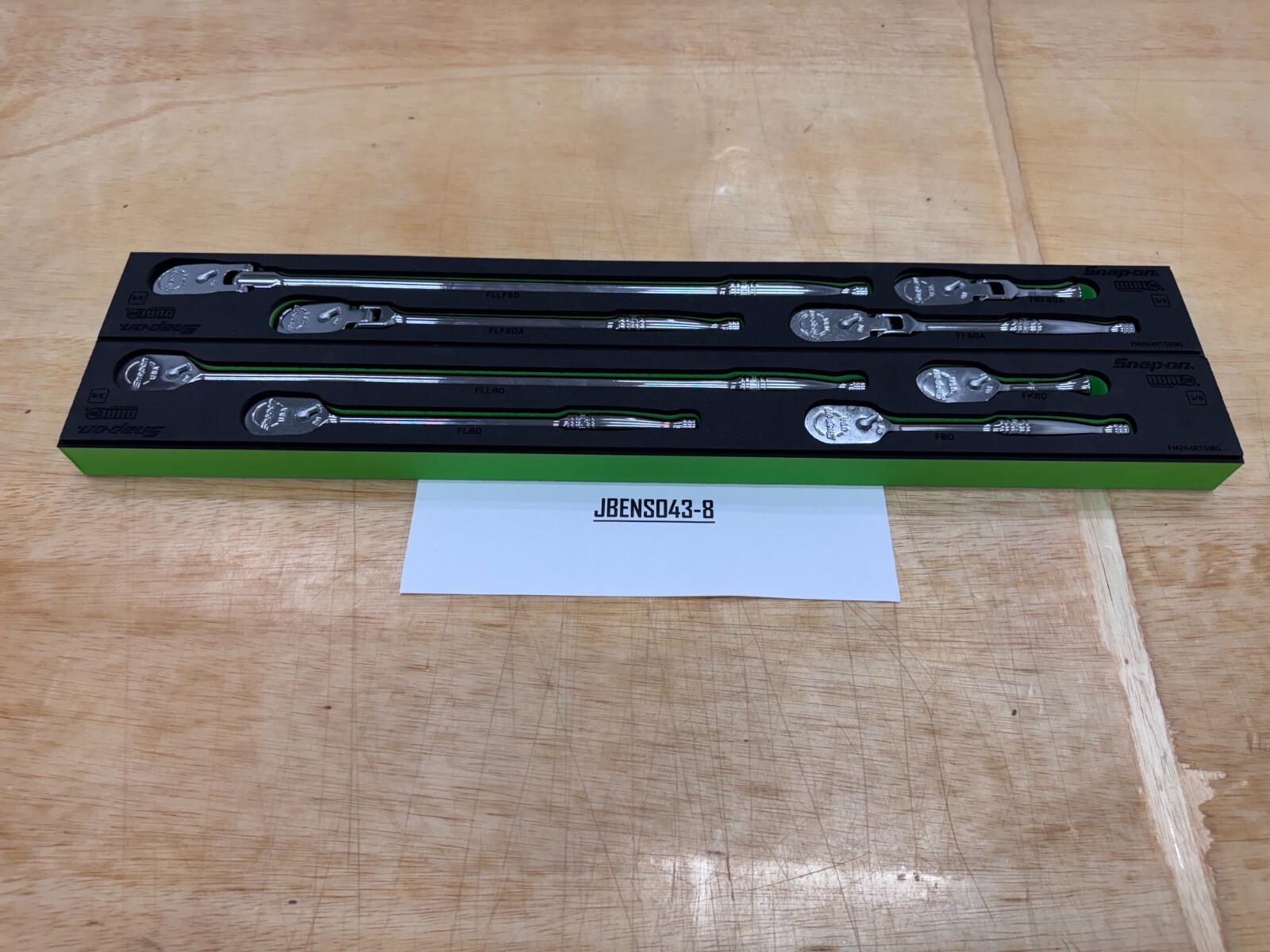 Snap-on Tools USA NEW GREEN 8pc 3/8″ Drive Chrome Fixed & Flex Ratchet Foam Sets