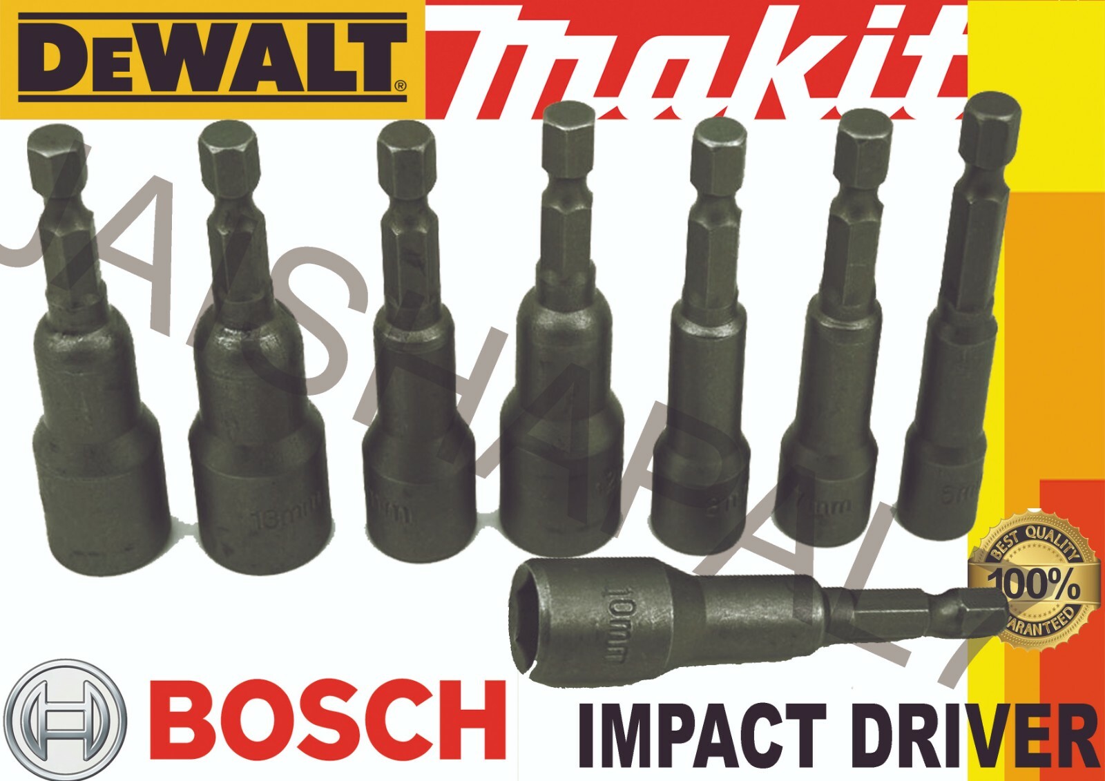 DEWALT IMPACT 8 X MAGNETIC NUT DRIVER 6 7 8 9 10 11 12 13m 1/4″Hex MAKITA DEWALT