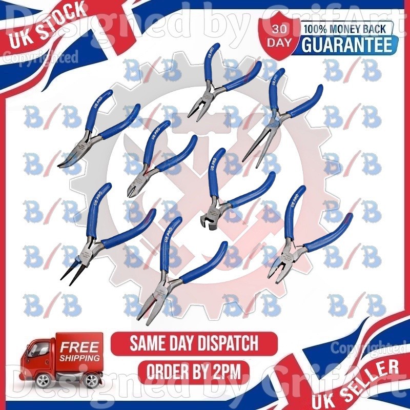 USPRO 8PC MINI PLIERS SET SIDE CUTTER SNIPS BENT NOSE NEEDLE COMBINATION CIRCLIP