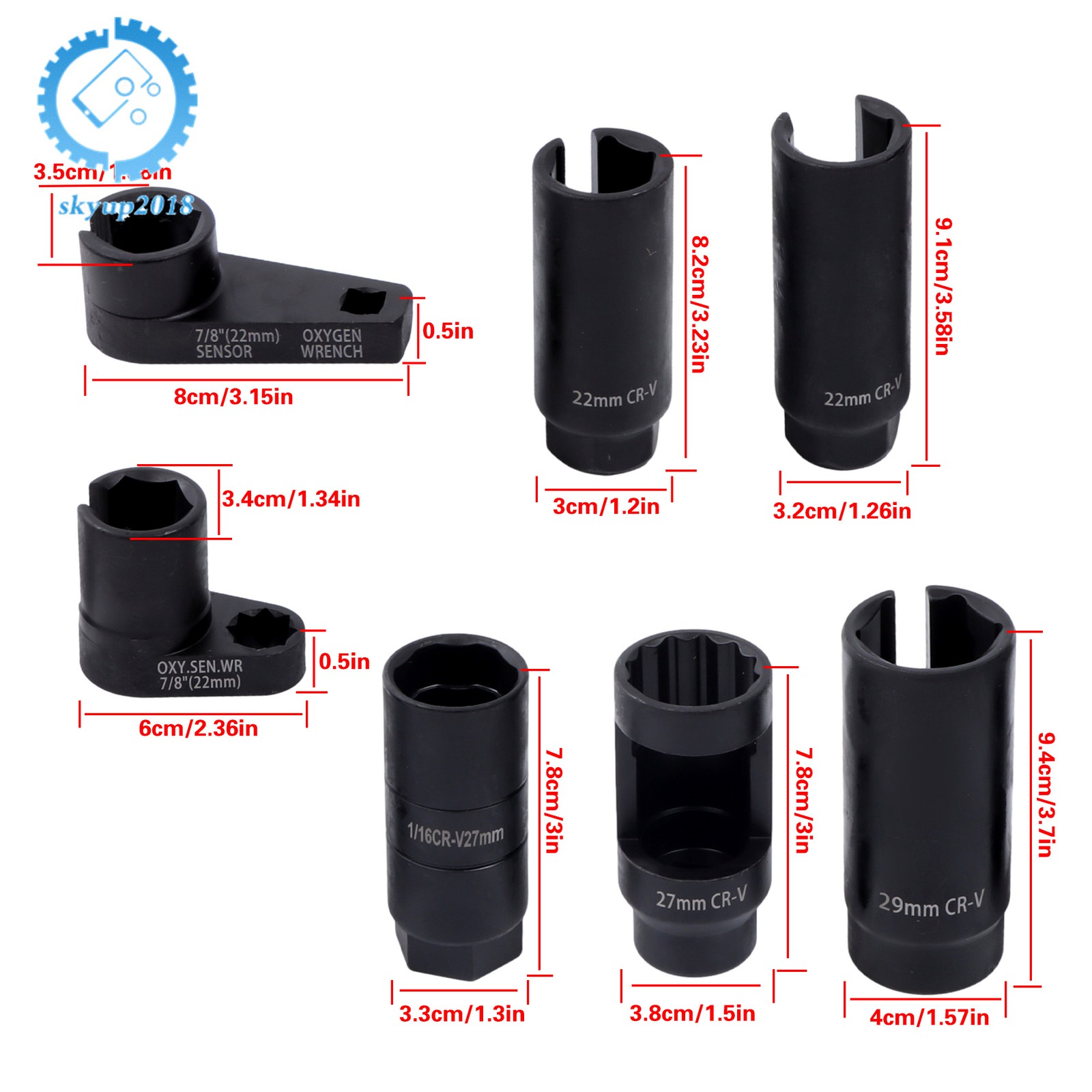 7PCS O2 Oxygen Sensor Socket Removal Tool Wrench and Thread Chaser Set