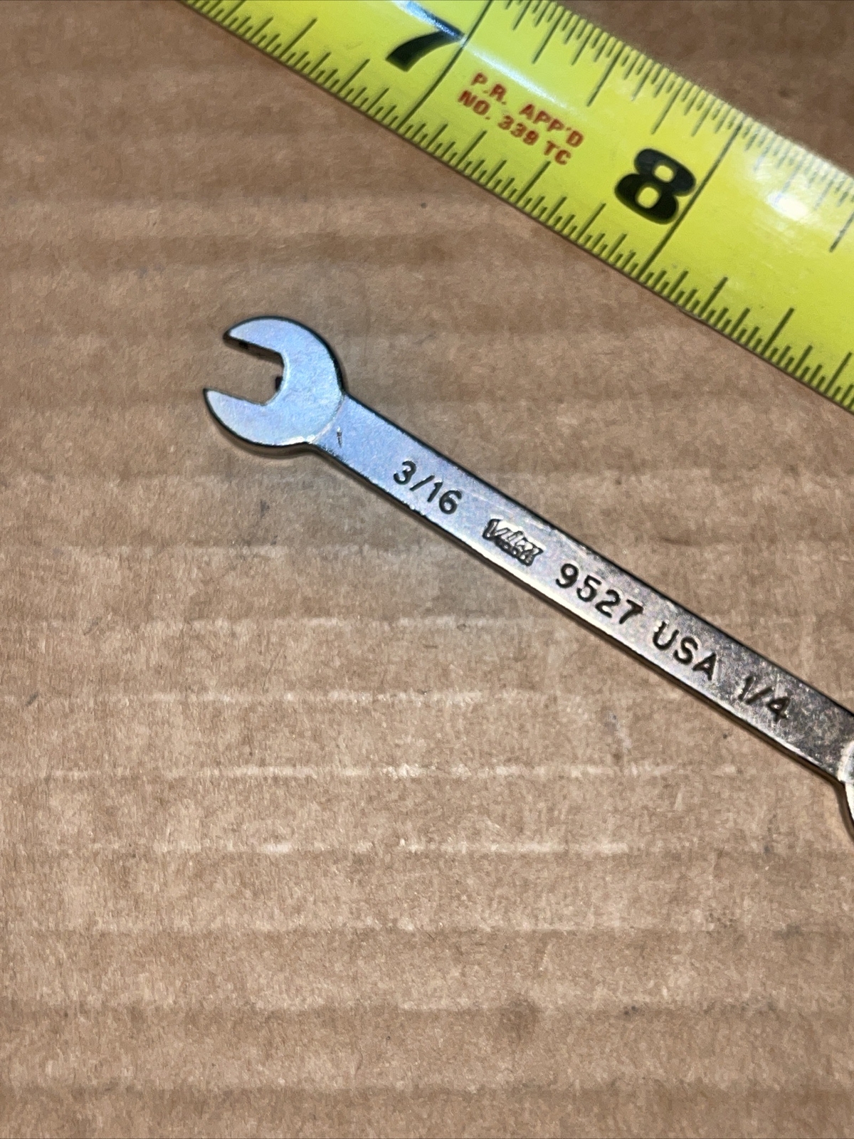 Vintage Vim USA 9527 3/16 In X 1/4 In SAE Open End Stubby Wrench Short