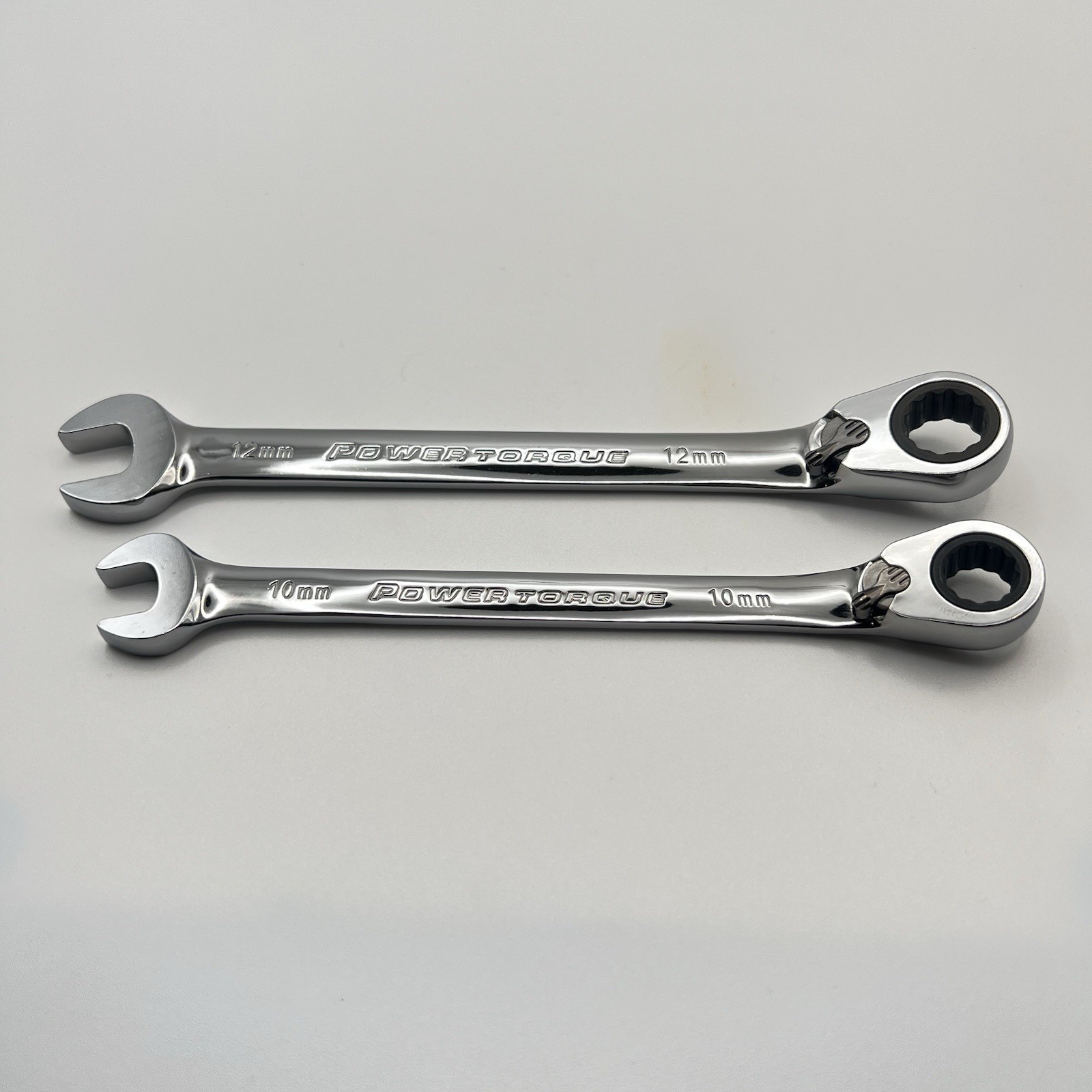 Power Torque 2pc Reversible Ratcheting Combination Wrench Set Metric 10mm 12mm