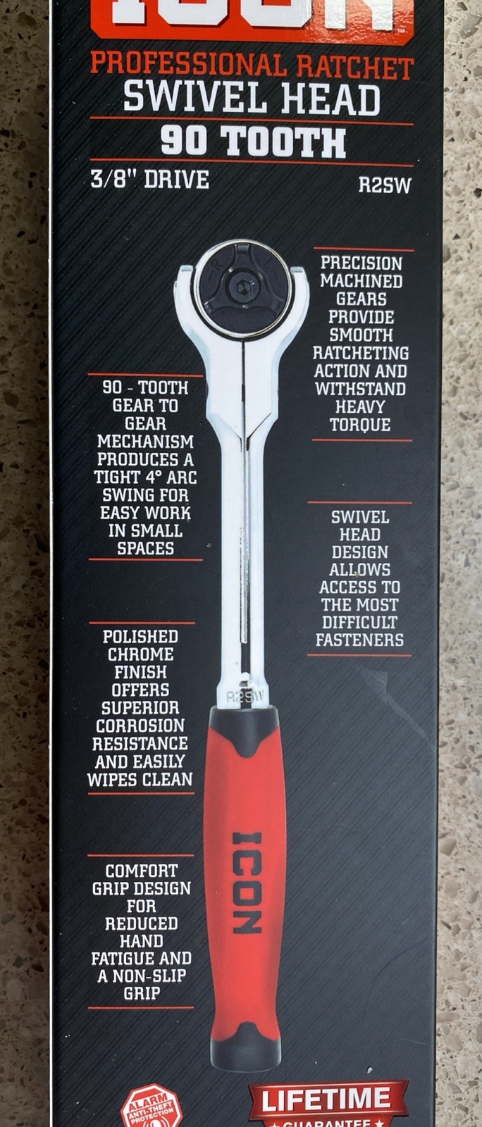 NEW ICON R2SW 3/8» Professional Swivel Head 90 Tooth Ratchet 64698