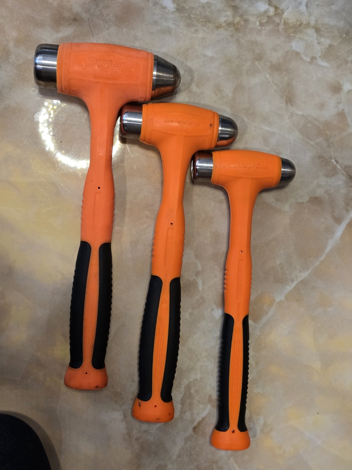 Snap-on Tools NEW ORANGE Ball Peen Soft Grip Dead Blow Hammer set 16oz 24oz 32oz