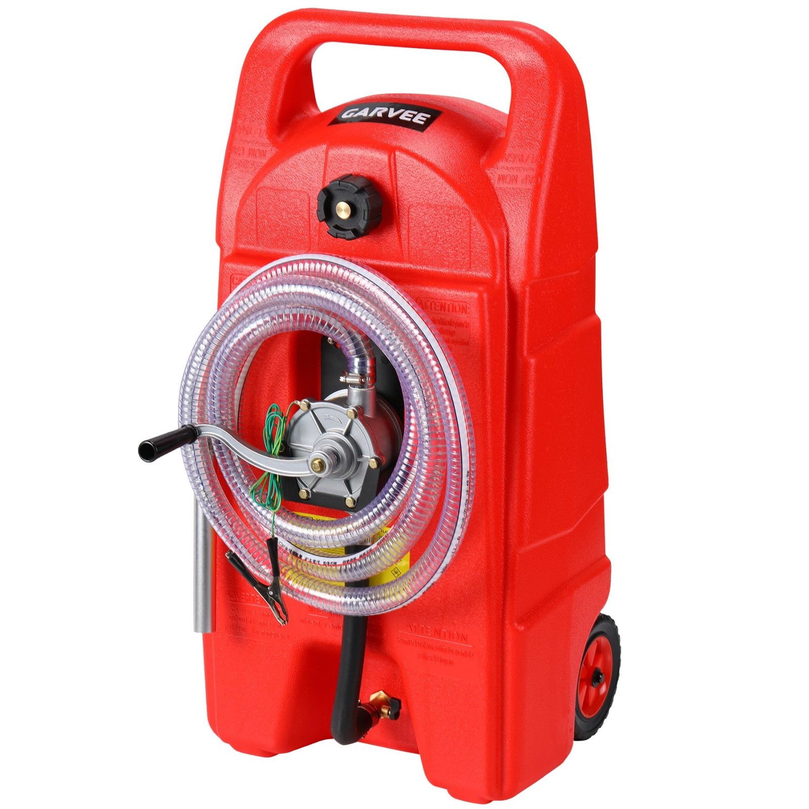 Portable Fuel Tank 15 Gallon with Pump Rubber Tires Gas Caddy Lawn Mower Tool