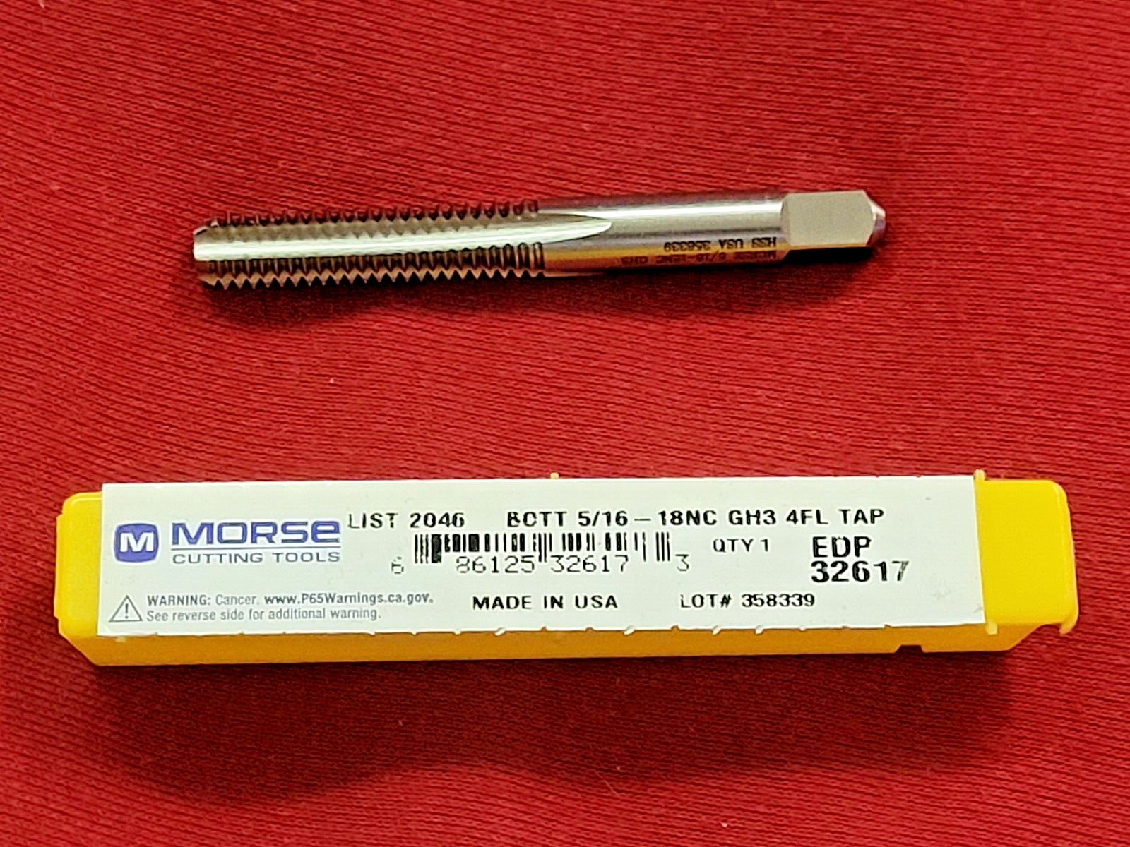 5/16-18 NC Bottom Tap HSS Morse MT3732617 Hand Tap 4FL USA