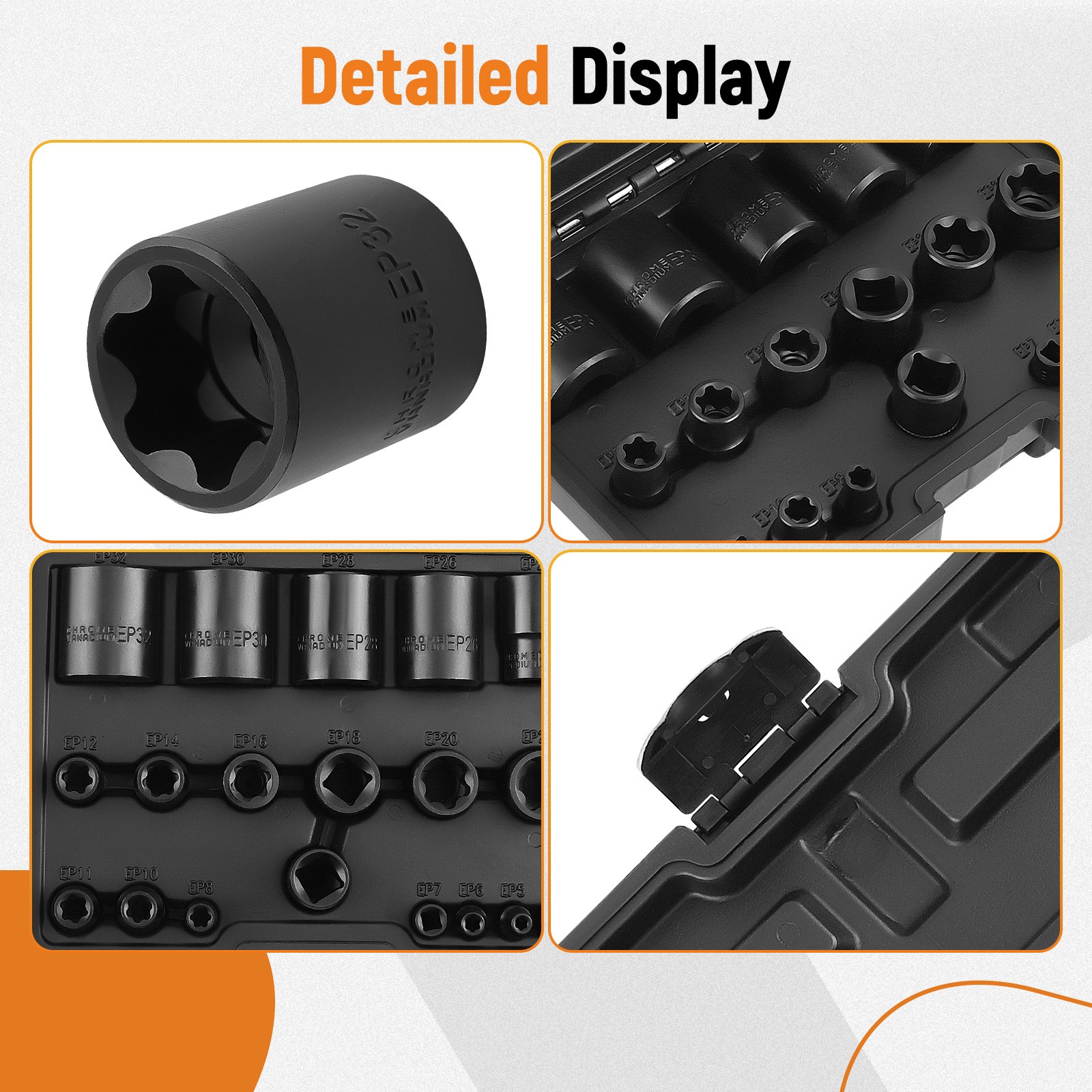 19pcs Black External Plus Socket Set EP4 EP5 EP6 EP7 EP8 EP10 EP11 EP12 EP14